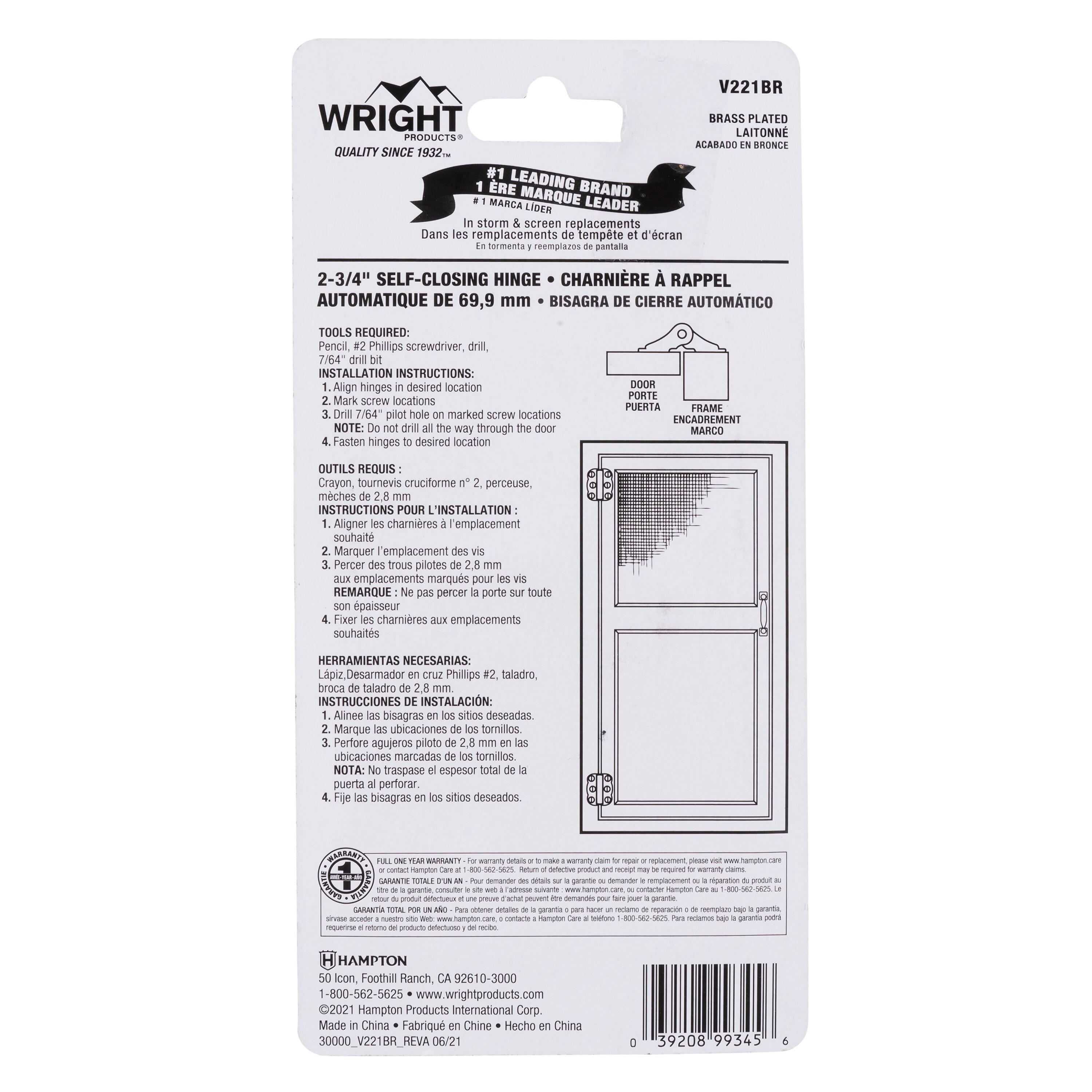 Wright Products V221 Self-Closing Door Hinges, Zinc, 2-3/4 In., 2-Pack - Quantity 1