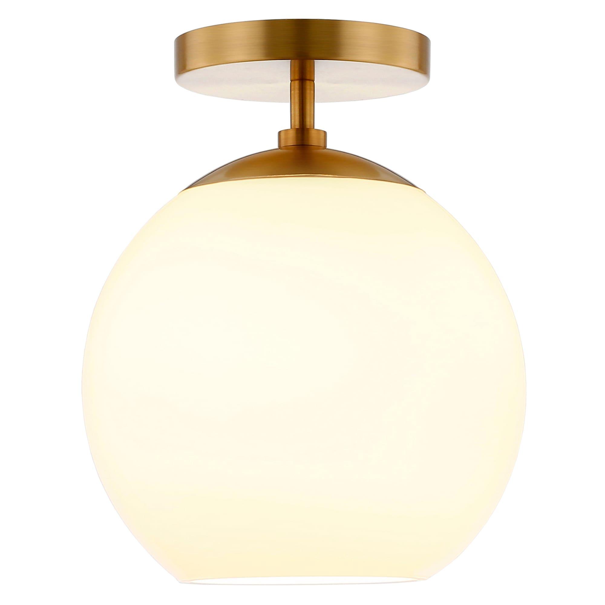 Evelyn&Zoe 9" Brass Finish Metal/Glass Semi Flush Mount