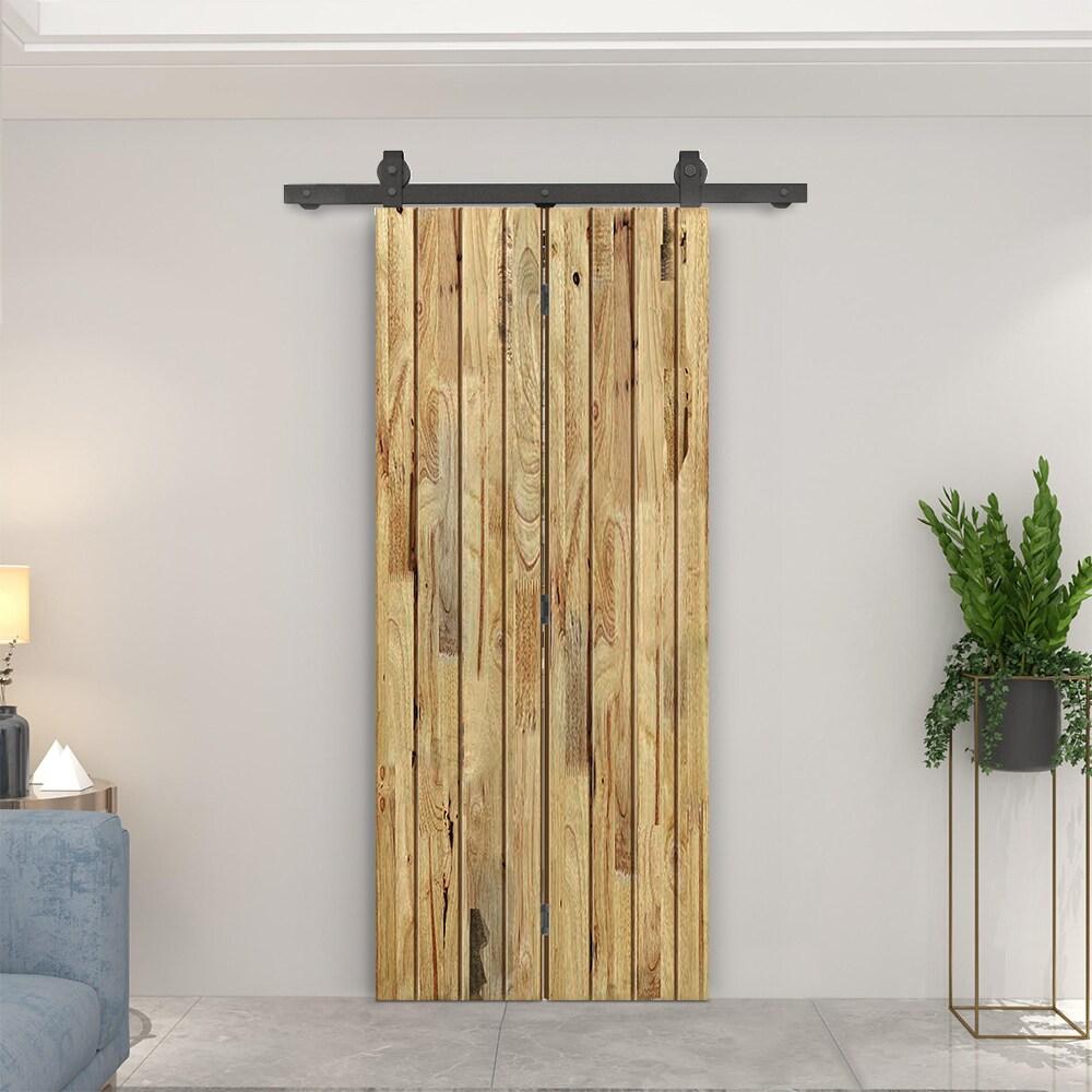 Calhome Pine Wood Bi-Fold Barn Door with Sliding Hardware Kit
