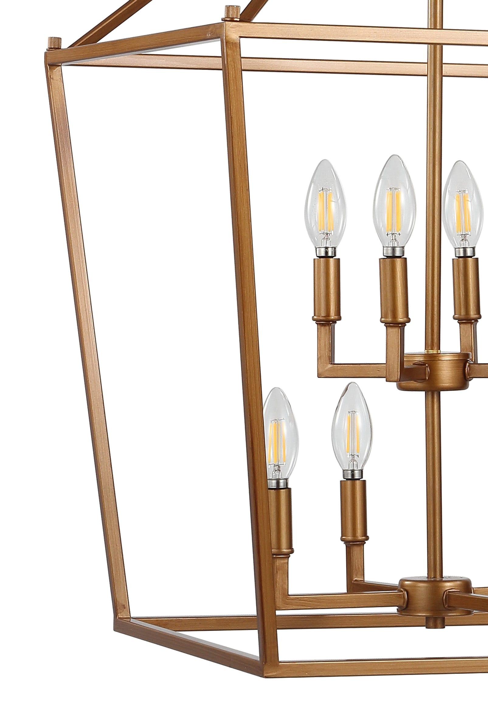 Pagoda 20" 8-Bulb Lantern Metal LED Pendant, Antique Gold