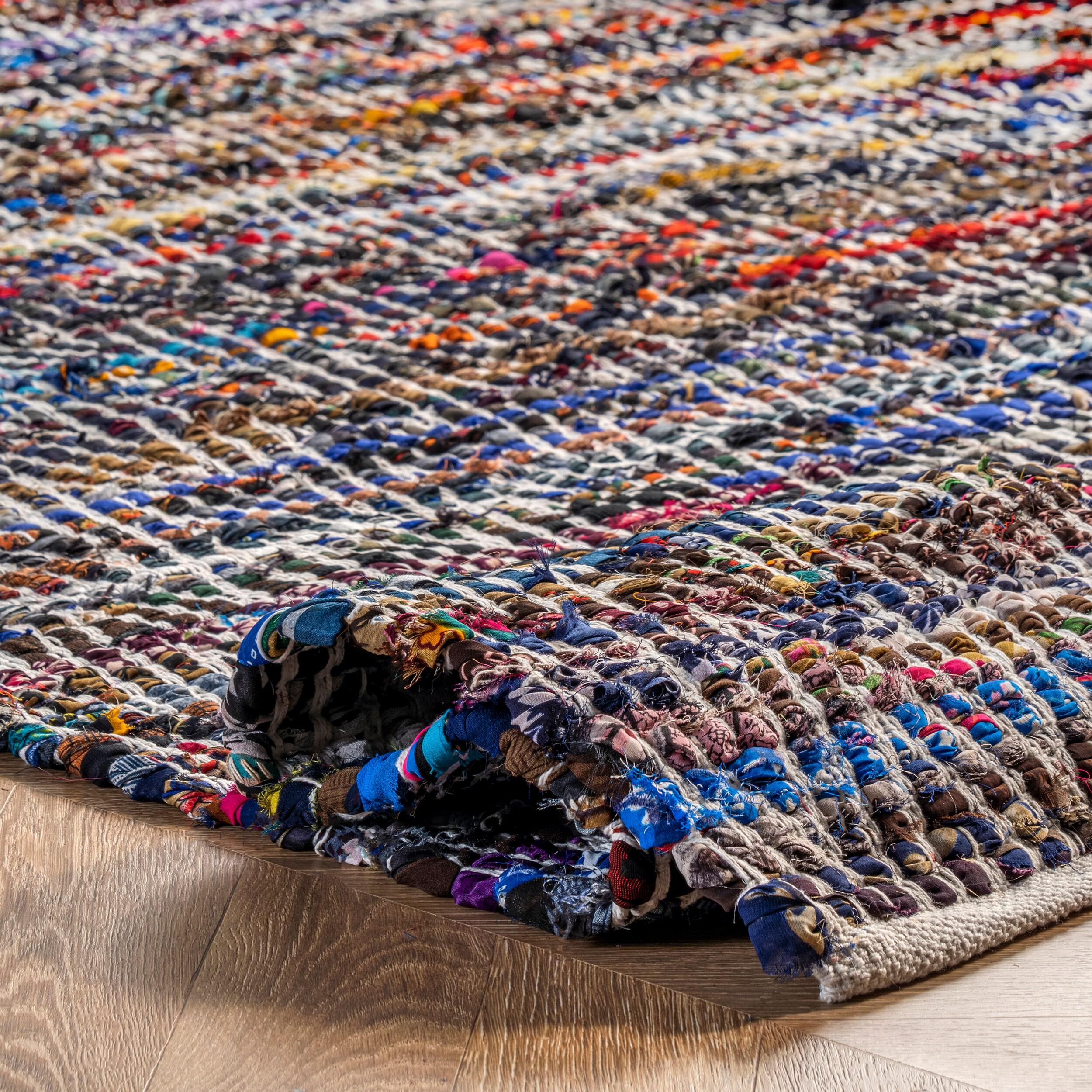 Hand-Woven Indigo Chevron 31'' Cotton Blend Runner Rug