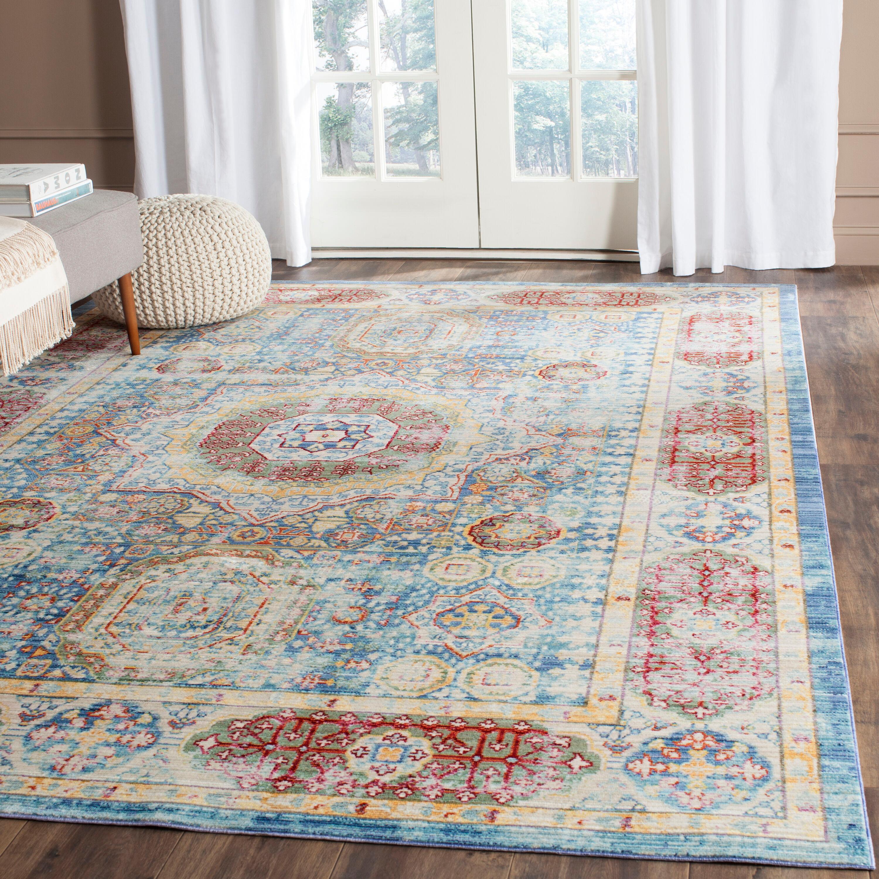SAFAVIEH Valencia Makayla Overdyed Polyester Area Rug, Blue/Multi, 6'7" x 6'7" Square
