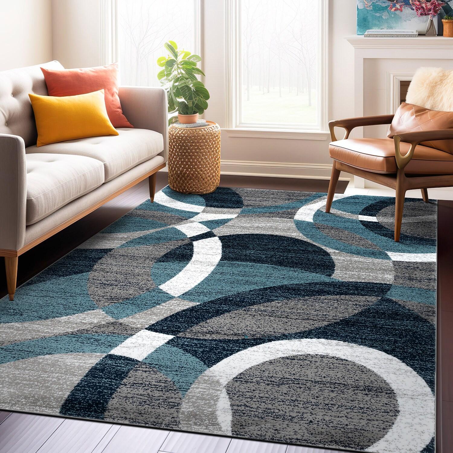 World Rug Gallery Geometric Circles Blue 6'6" Round Rug