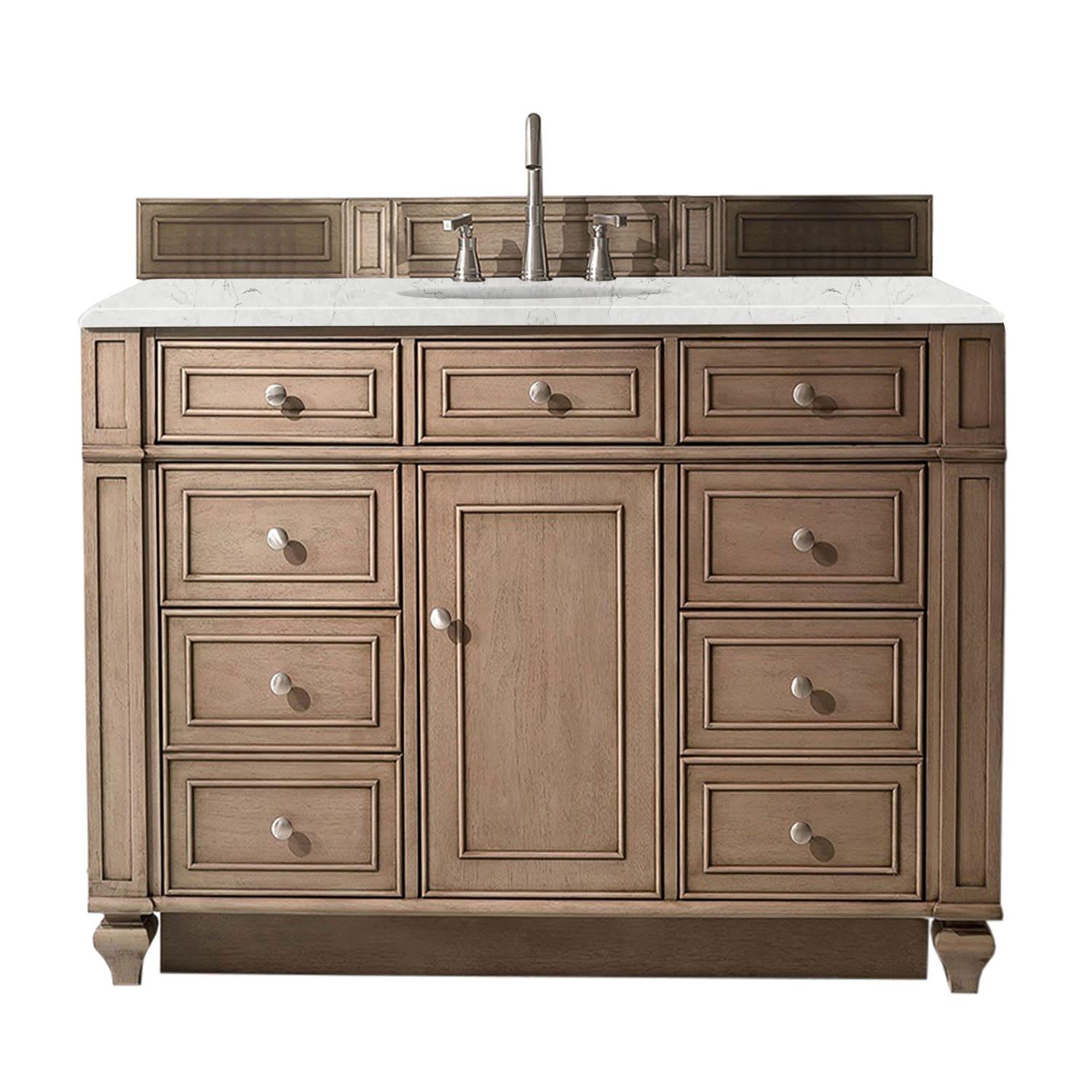 James Martin Vanities 48" Single Vanity, Whitewashed Walnut w/ 3 CM White Zeus Quartz Top