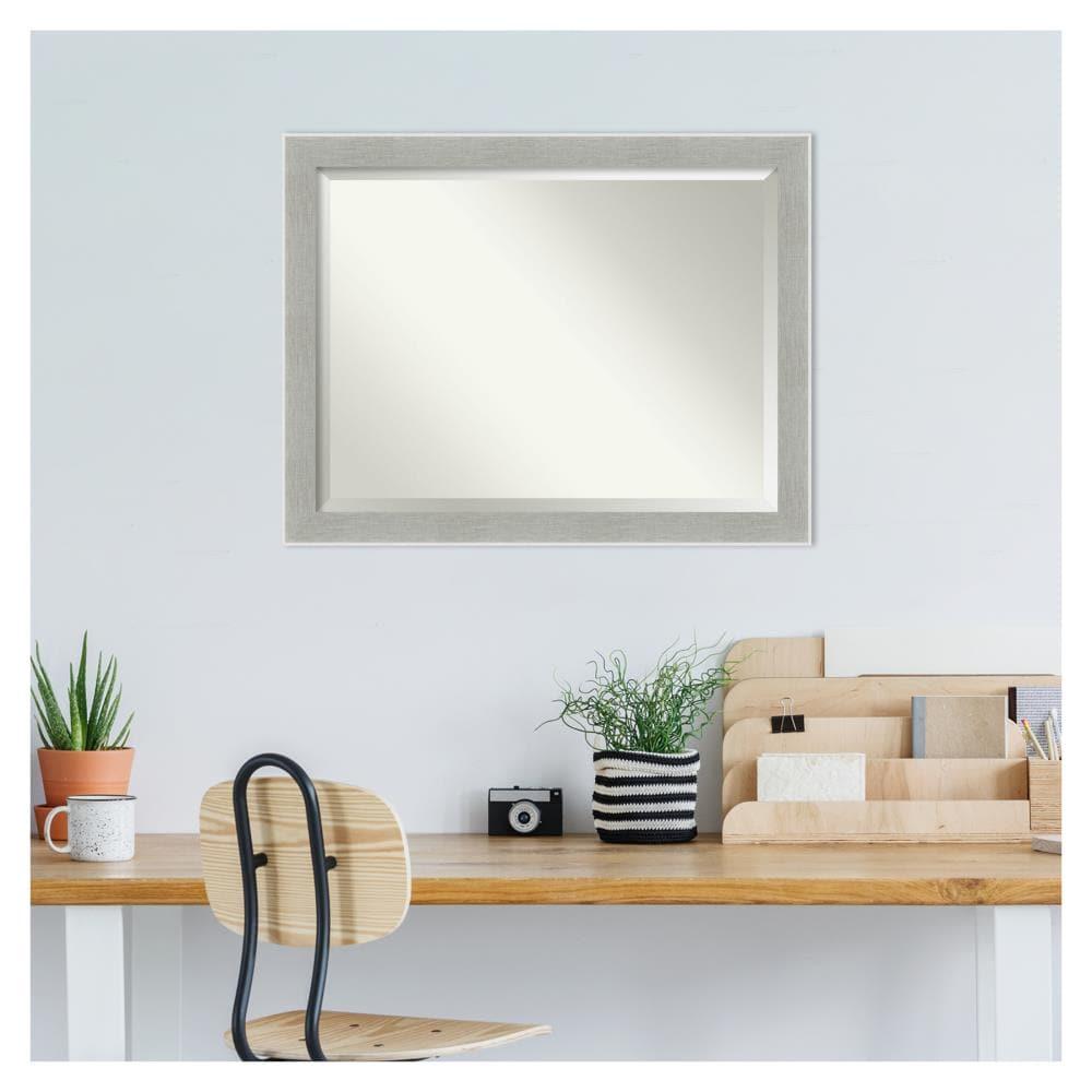 23" x 29" Glam Framed Bathroom Vanity Wall Mirror Linen Gray - Amanti Art: Modern, Beveled, Wall-Mounted