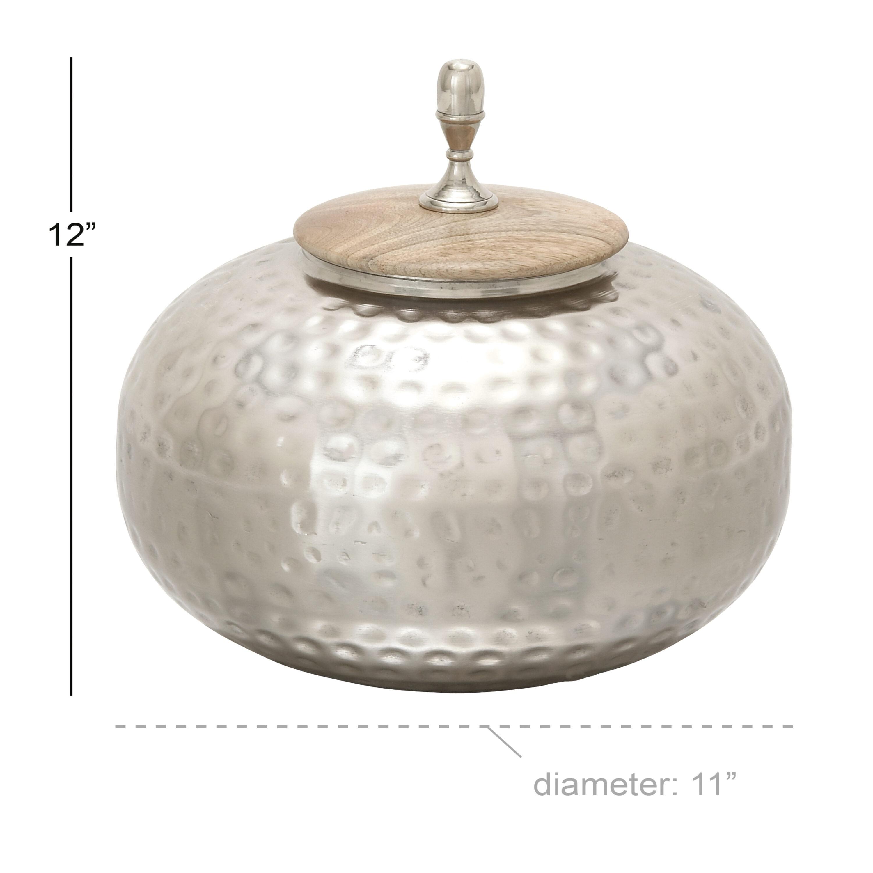 World Menagerie Lee Metal Hammered Silver Decorative Jars with Wood Lid
