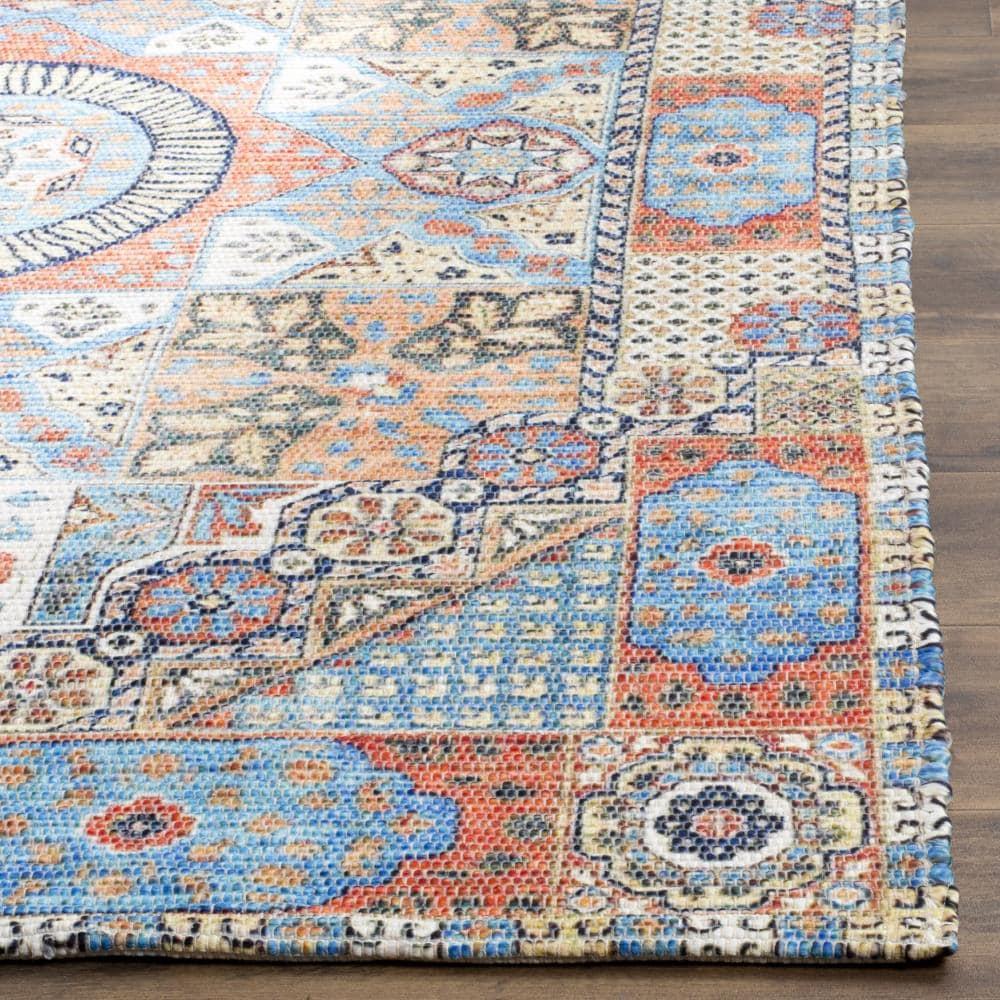 Saffron SFN541 Hand Loomed Area Rug - Orange/Blue - 5'x8' - Safavieh.