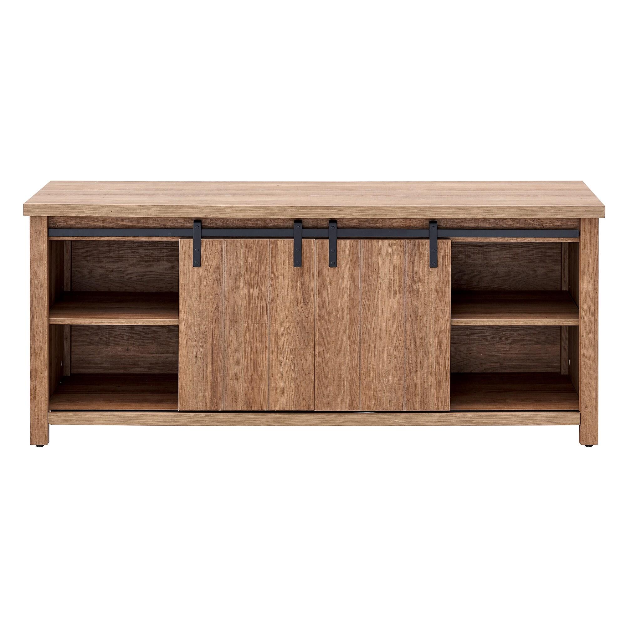 Evelyn&Zoe Deacon Rectangular TV Stand for TV's up to 65", Golden Oak