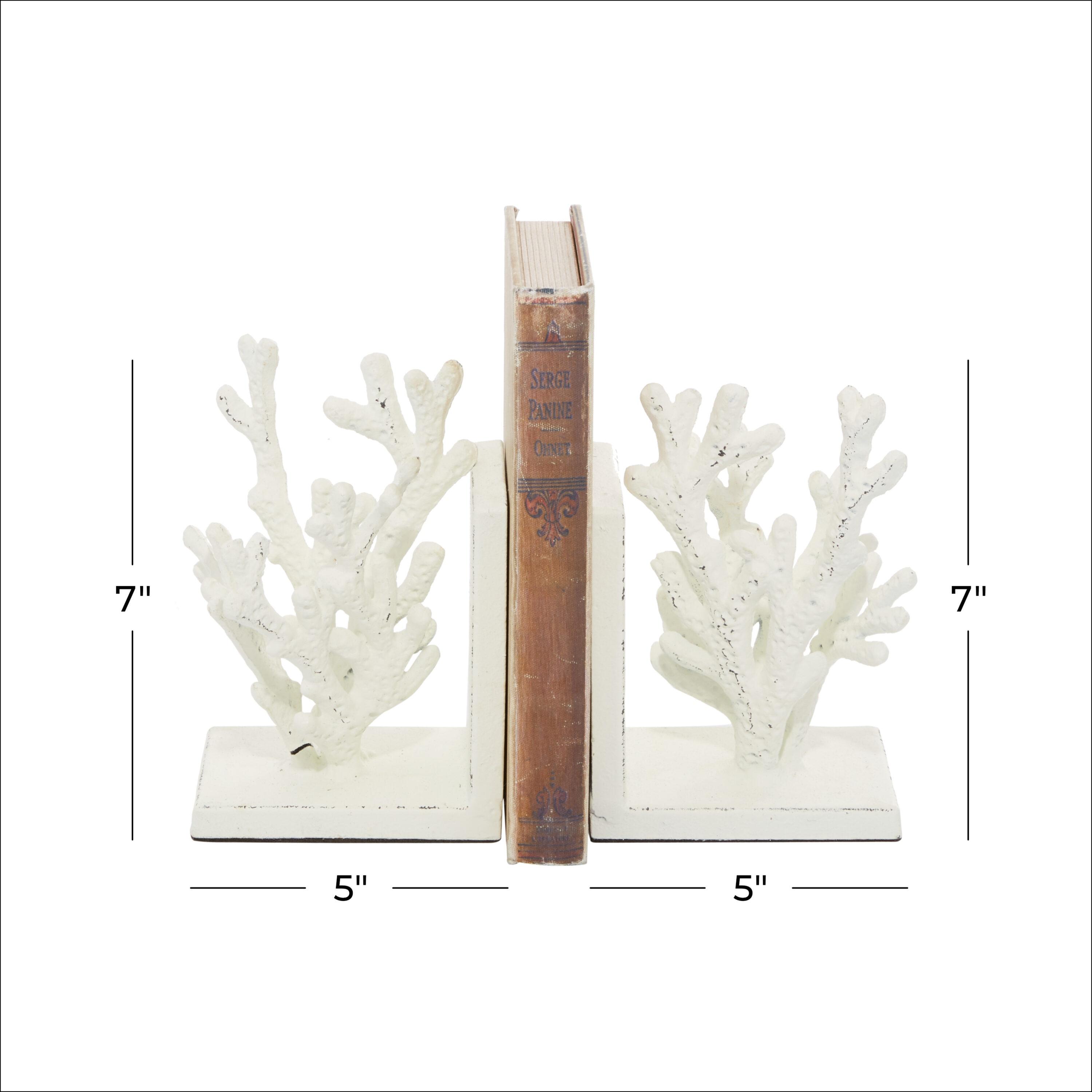DecMode 5" Coral White Metal Bookends (Set of 2)