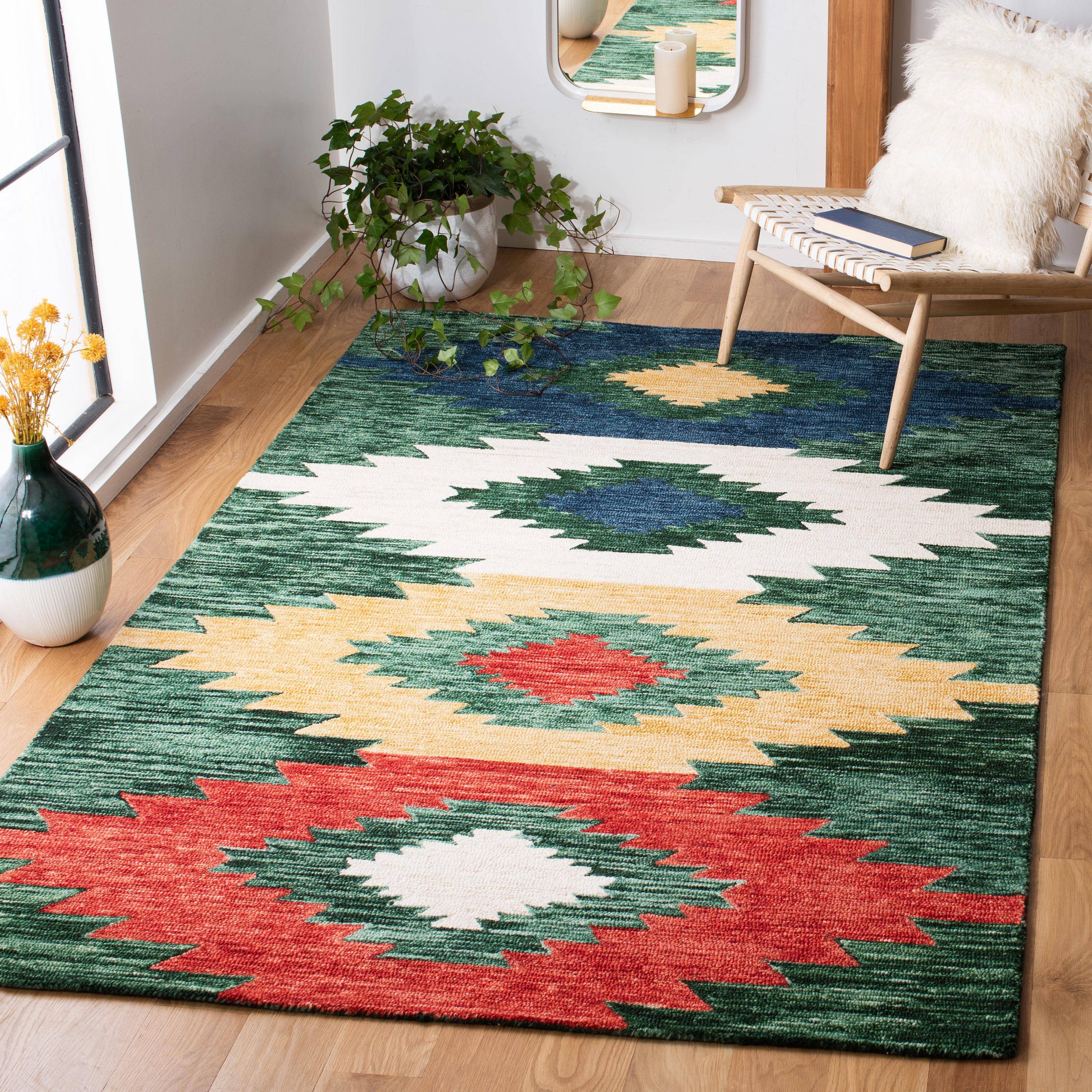 Handmade Rustic-Chic Red and Green Wool Rug - 59"x7"