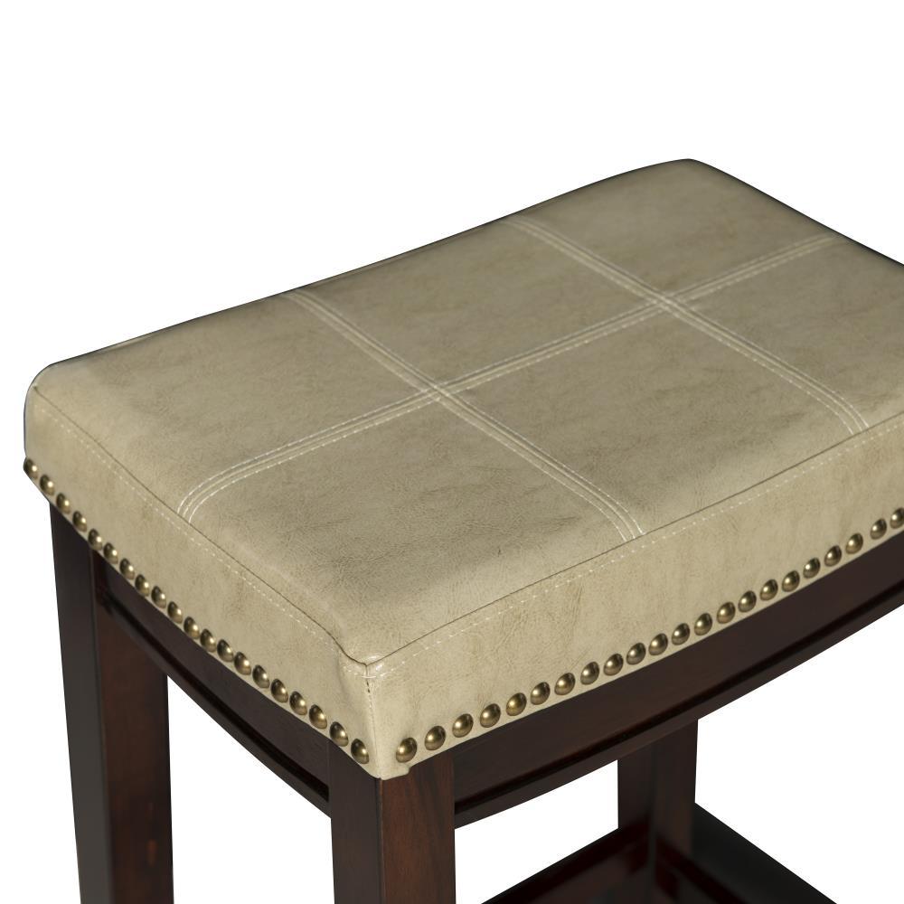 Linon Claridge Backless Faux Leather Nailhead Saddle Barstool Beige : Upholstered, Rubberwood Legs, Fixed Height