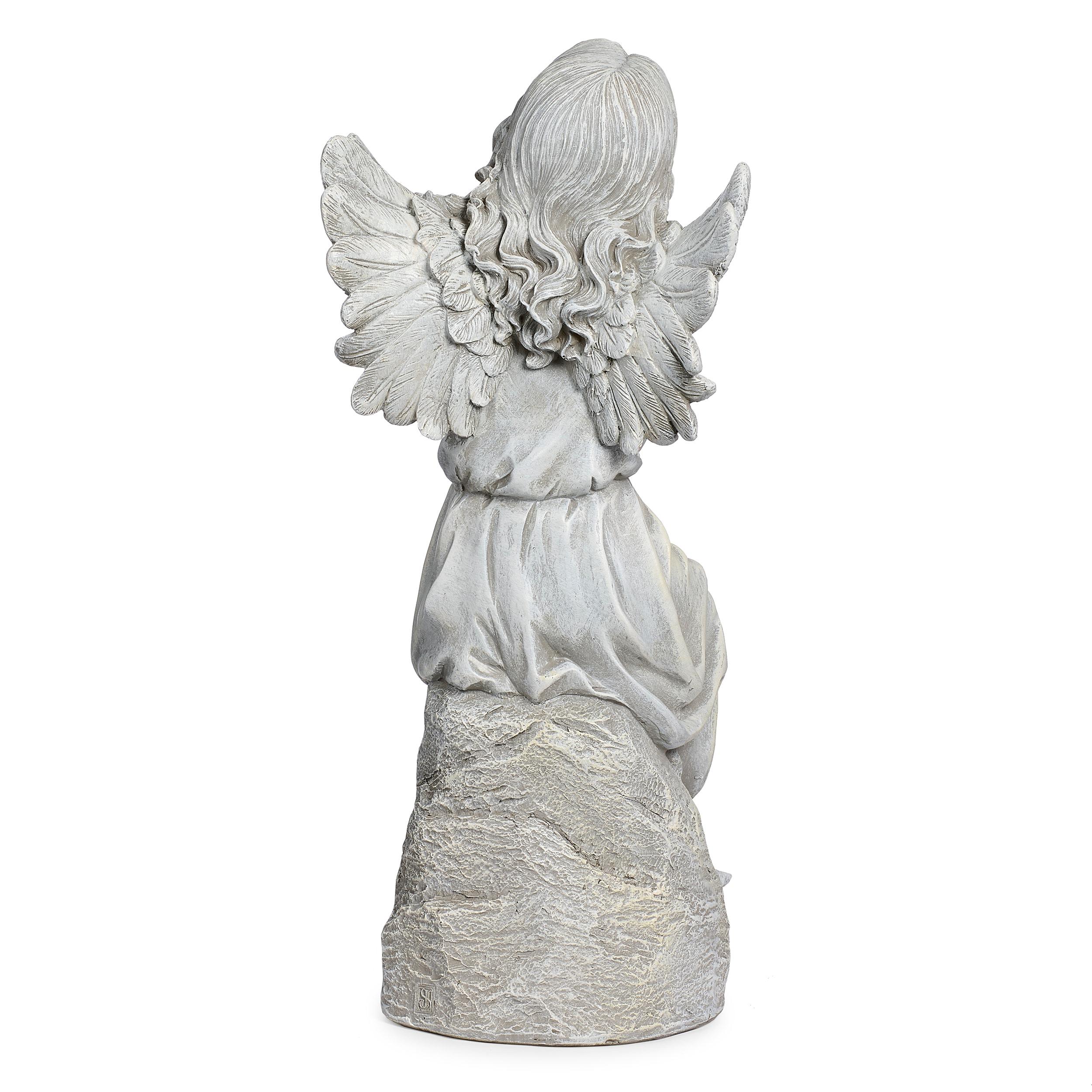 Roman 16" Sitting Angel Resin Outdoor Garden Statues Gray
