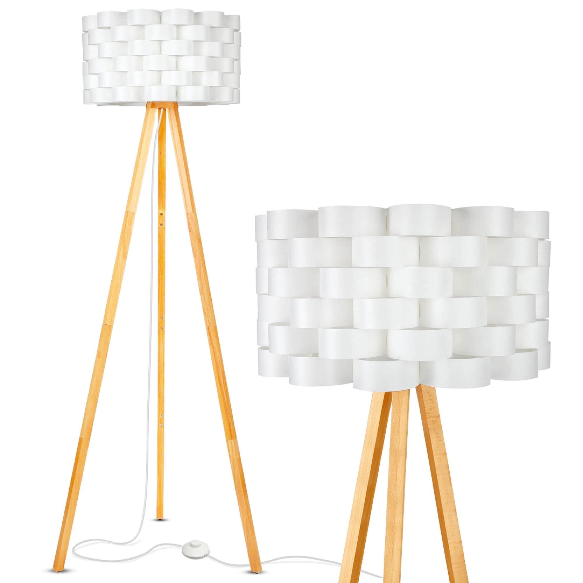 Brightech Bijou 60 in. Wood Farmhouse LED Floor Lamp with Drum Shade