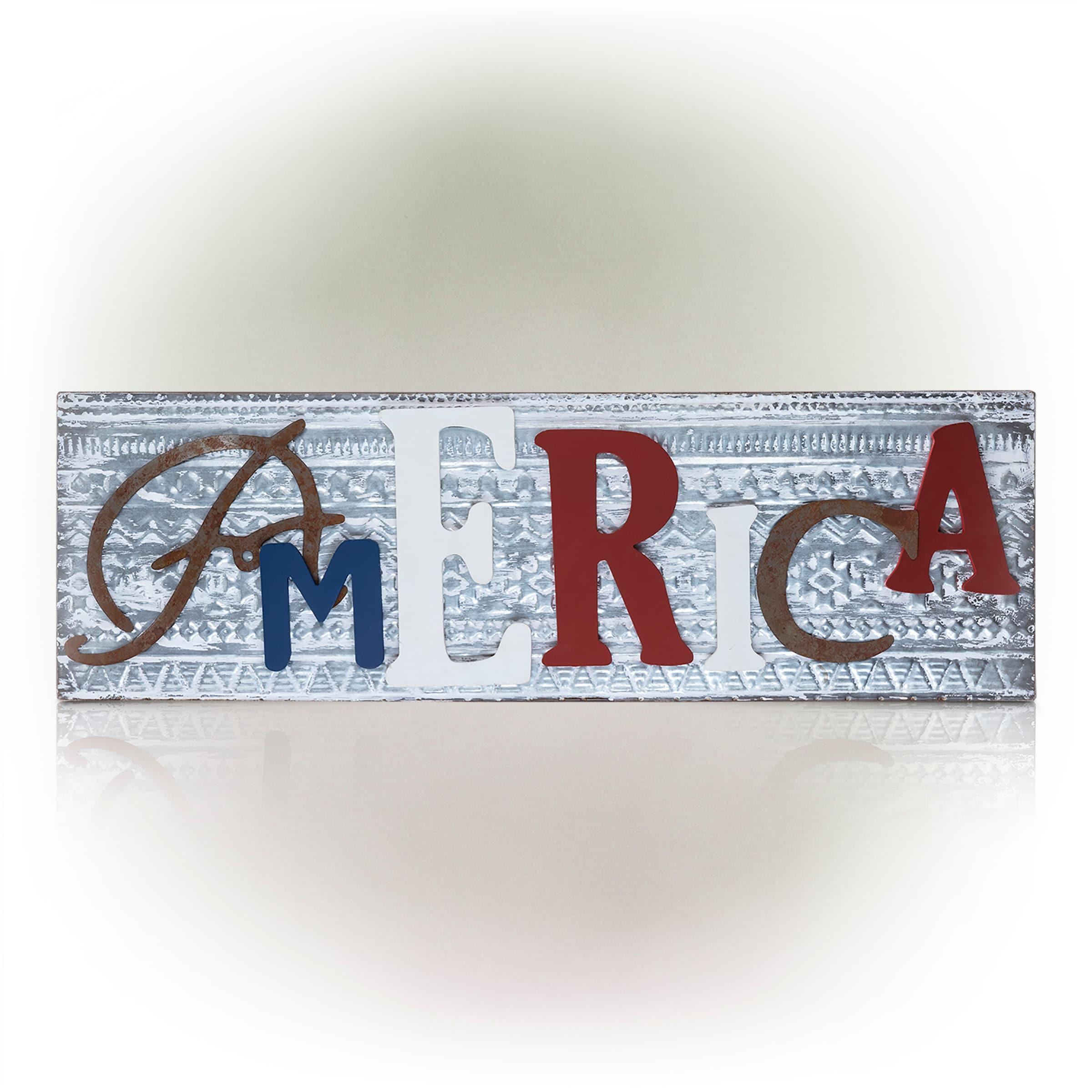 Wood and Metal America Wall Decor - Alpine Corporation: Indoor/Outdoor Patriotic Art, 24x16"