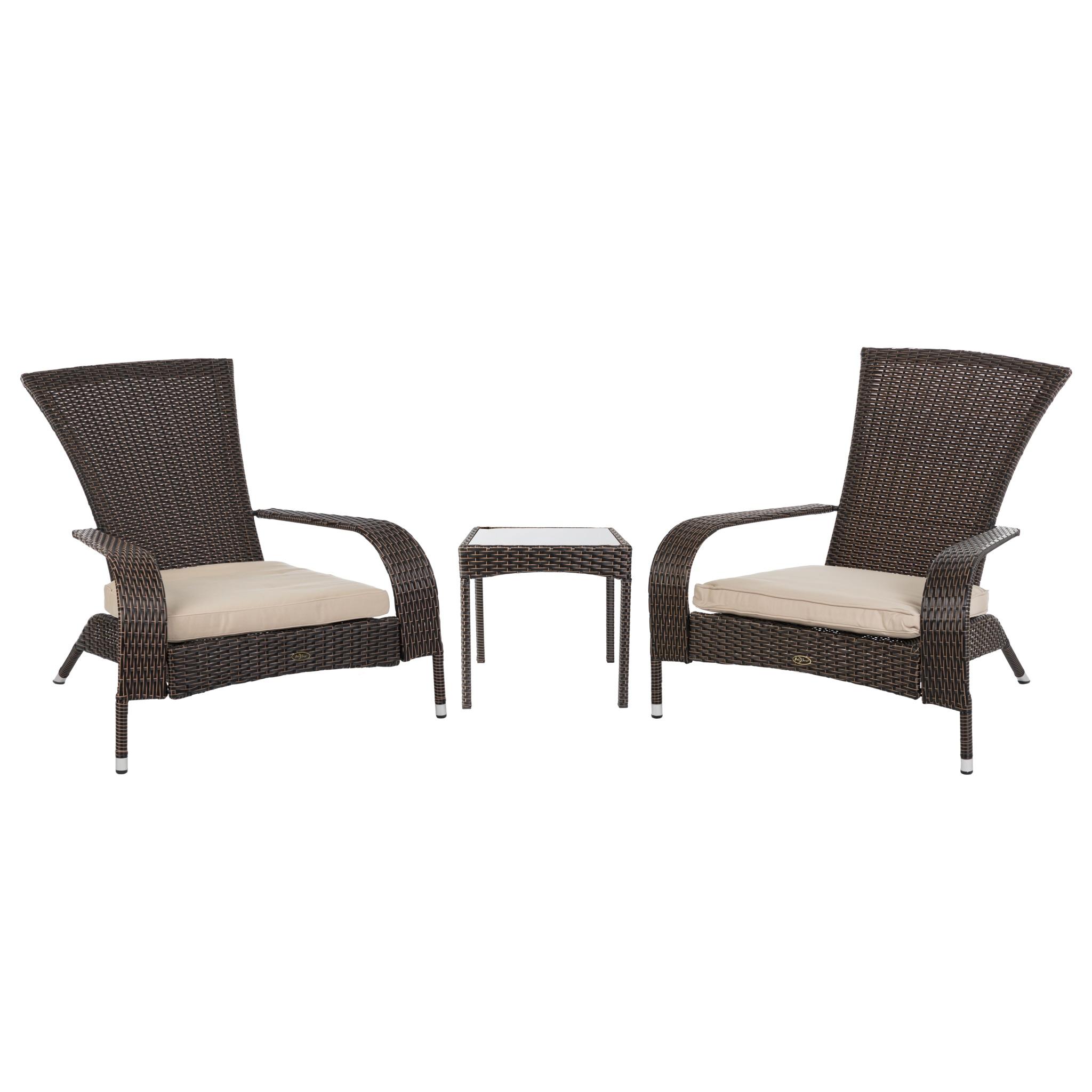 PatioSense Duplex Patio Sense Coconino Wicker Conversation Set, Durable Adirondack Style Chairs Includes Khaki Cushions - Mocha