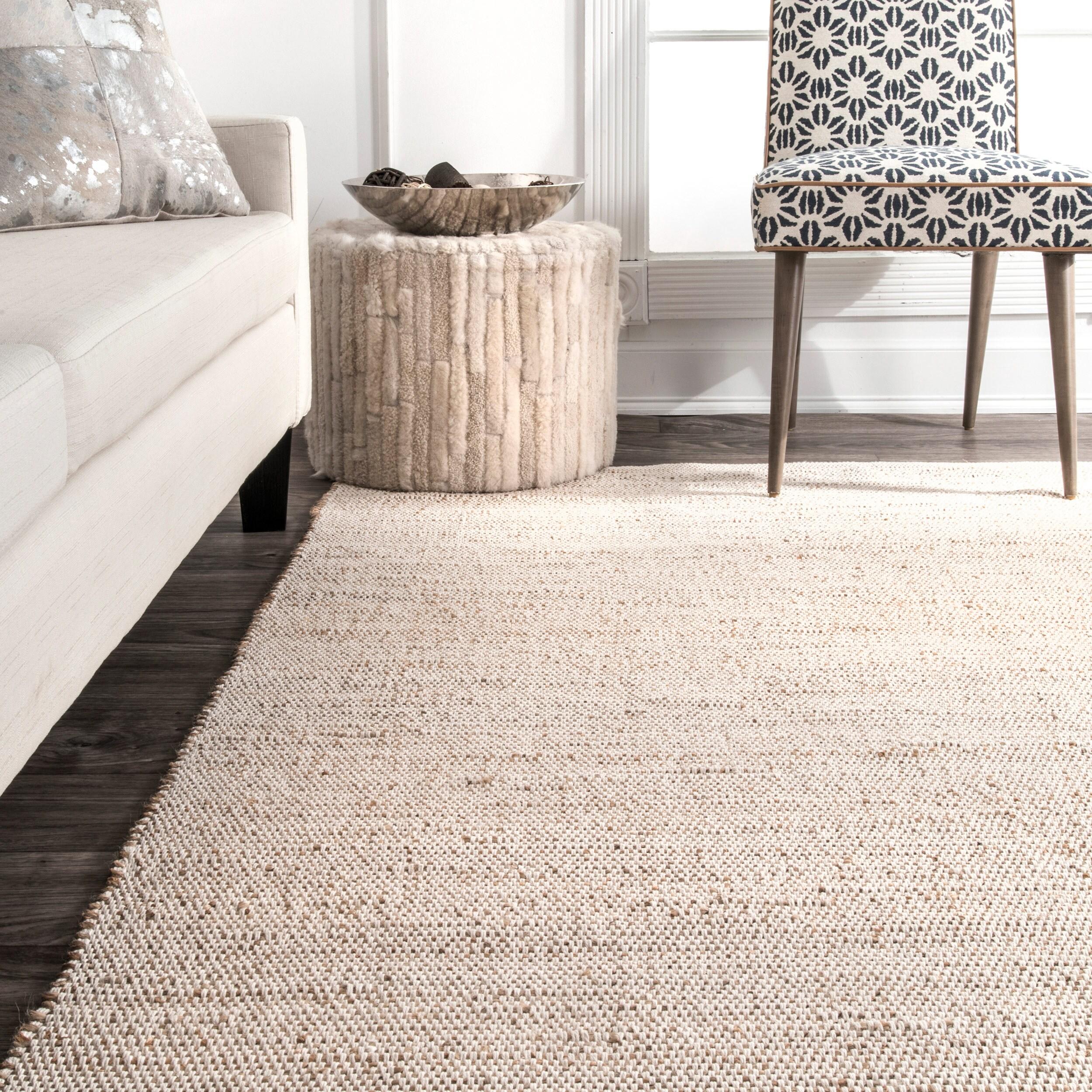 Nuloom 2x8 Elfriede Jute & Cotton Hand Woven Indoor Area Rug, Natural, Solid Rustic Farmhouse Style Natural Fiber Bedroom, Living Room,