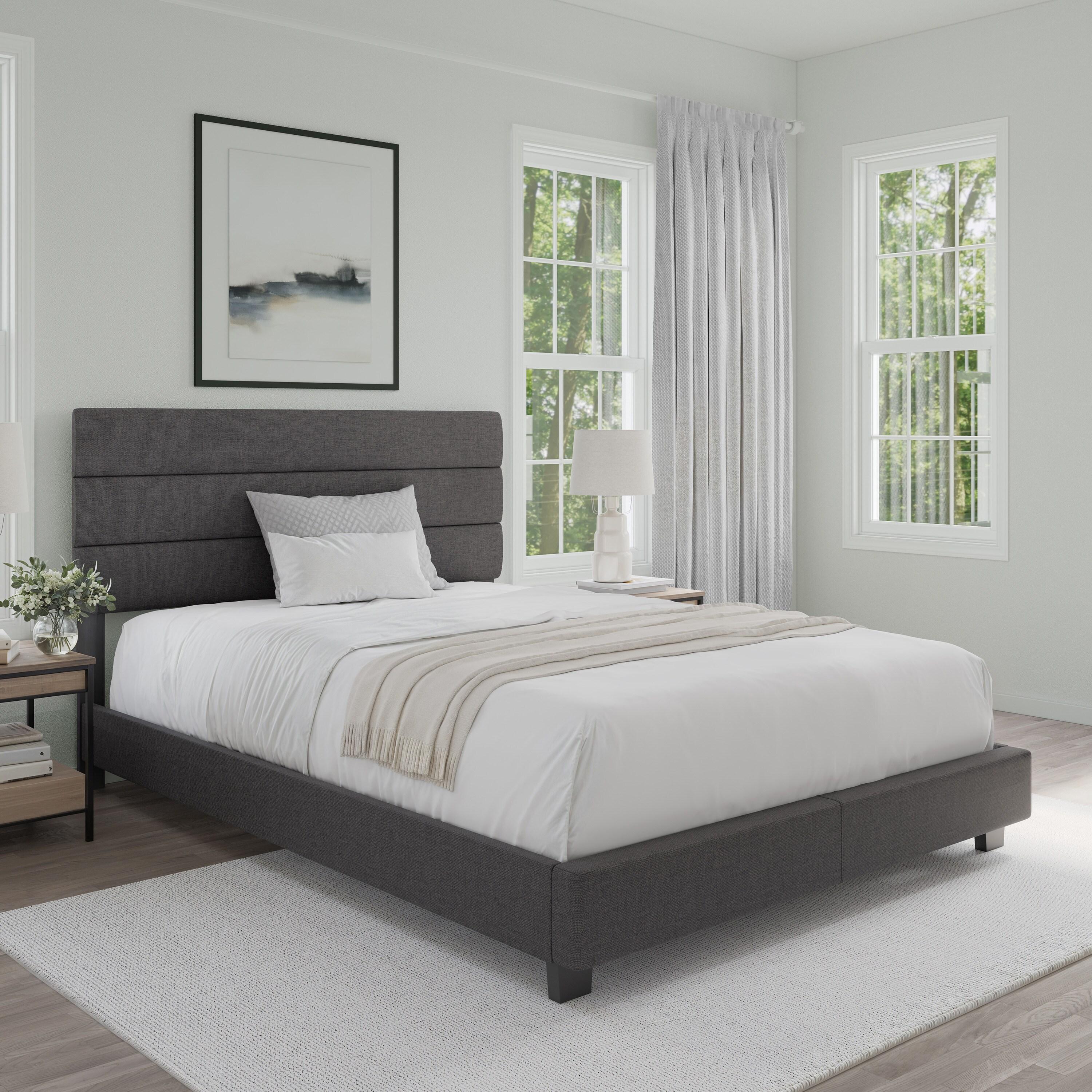 Boyd Sleep Boyd Sleep Sicily Upholstered Linen Tri Panel Platform Bed Frame with Adjustable Height Headboard, Sturdy 13 Slat Support System, No Box Spring Required