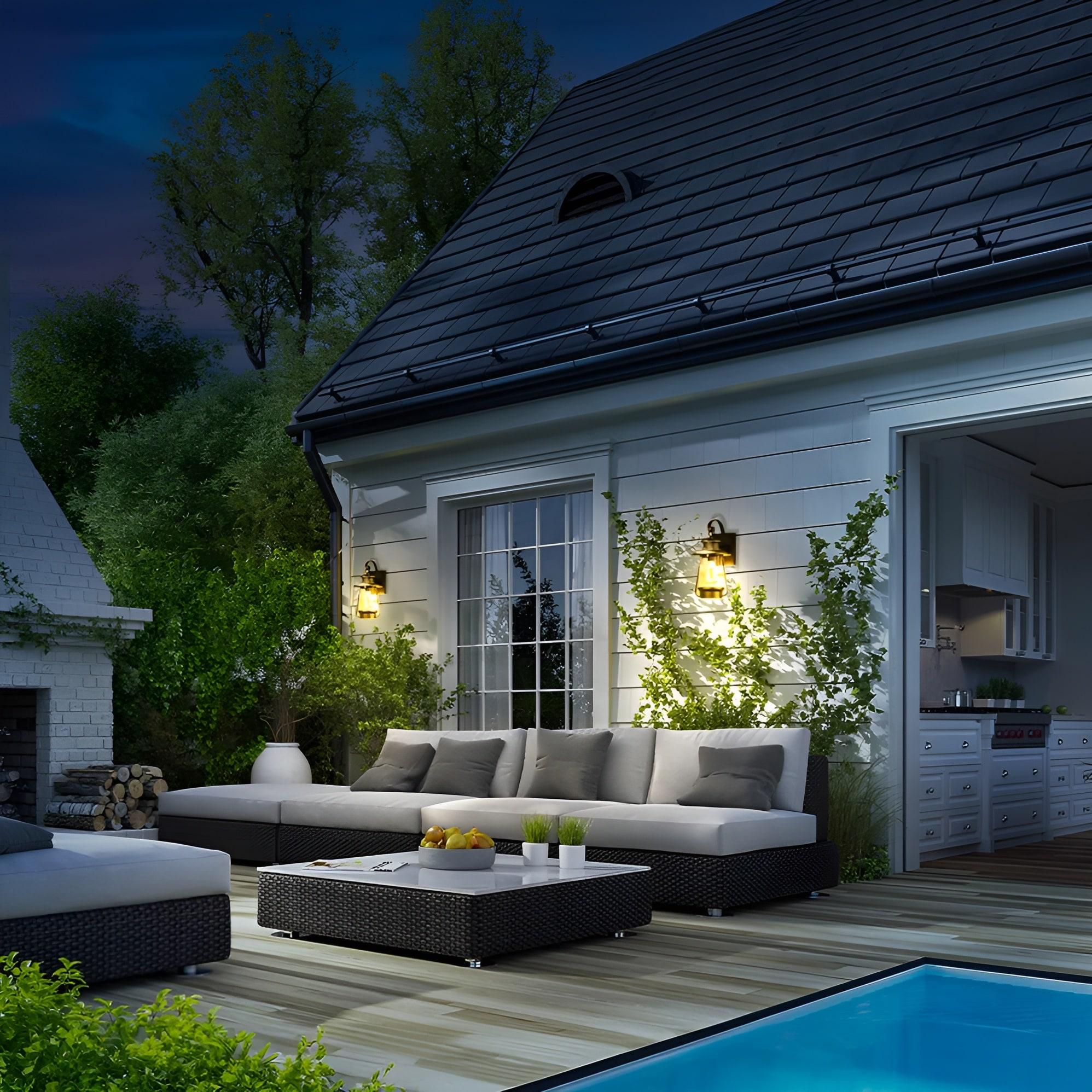 KODA Acadian Weather-Resistant Outdoor LED Wall Lantern with Integrated Dusk-to-Dawn Sensor, Includes Energy Star Rated LED Bulb, Premium Seeded Glass Design for Patio, Porch, Entryways