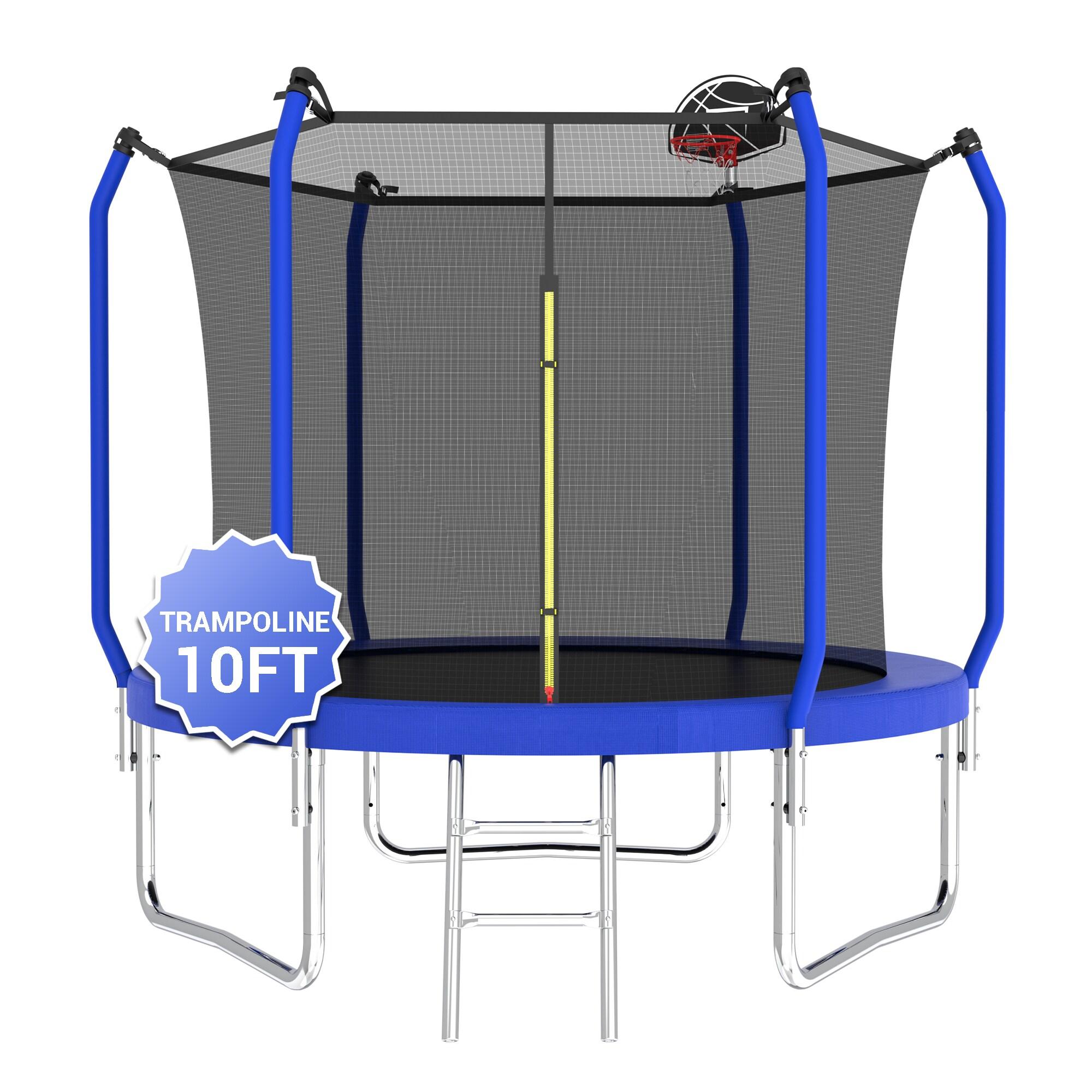 wendeway 10FT Trampoline With Basketball Hoop,  ASTM Approved Reinforced Type Outdoor Trampoline With Enclosure Net