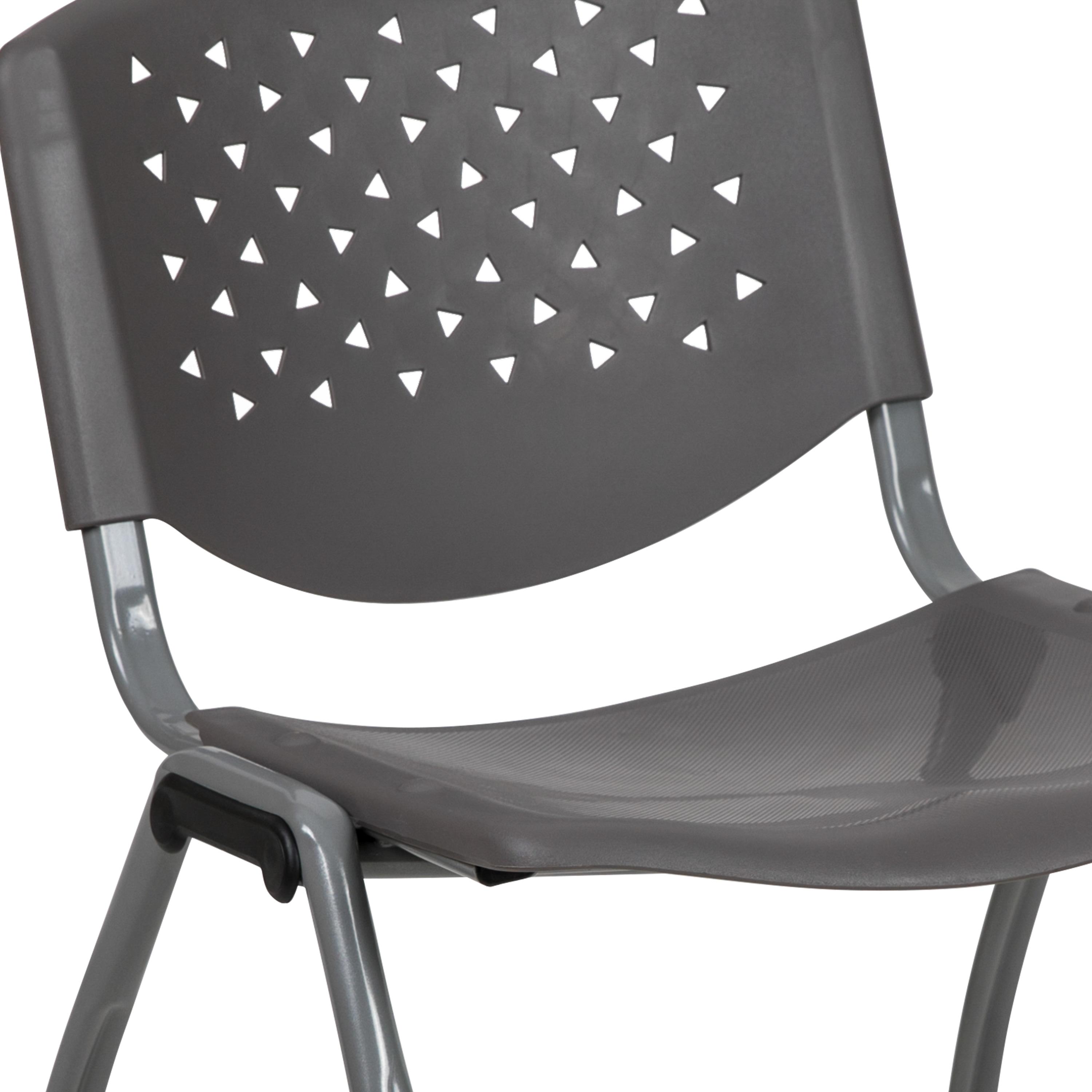 Flash Furniture HERCULES Series 5 Pack 880 lb. Capacity Gray Plastic Stack Chair with Titanium Gray Powder Coated Frame