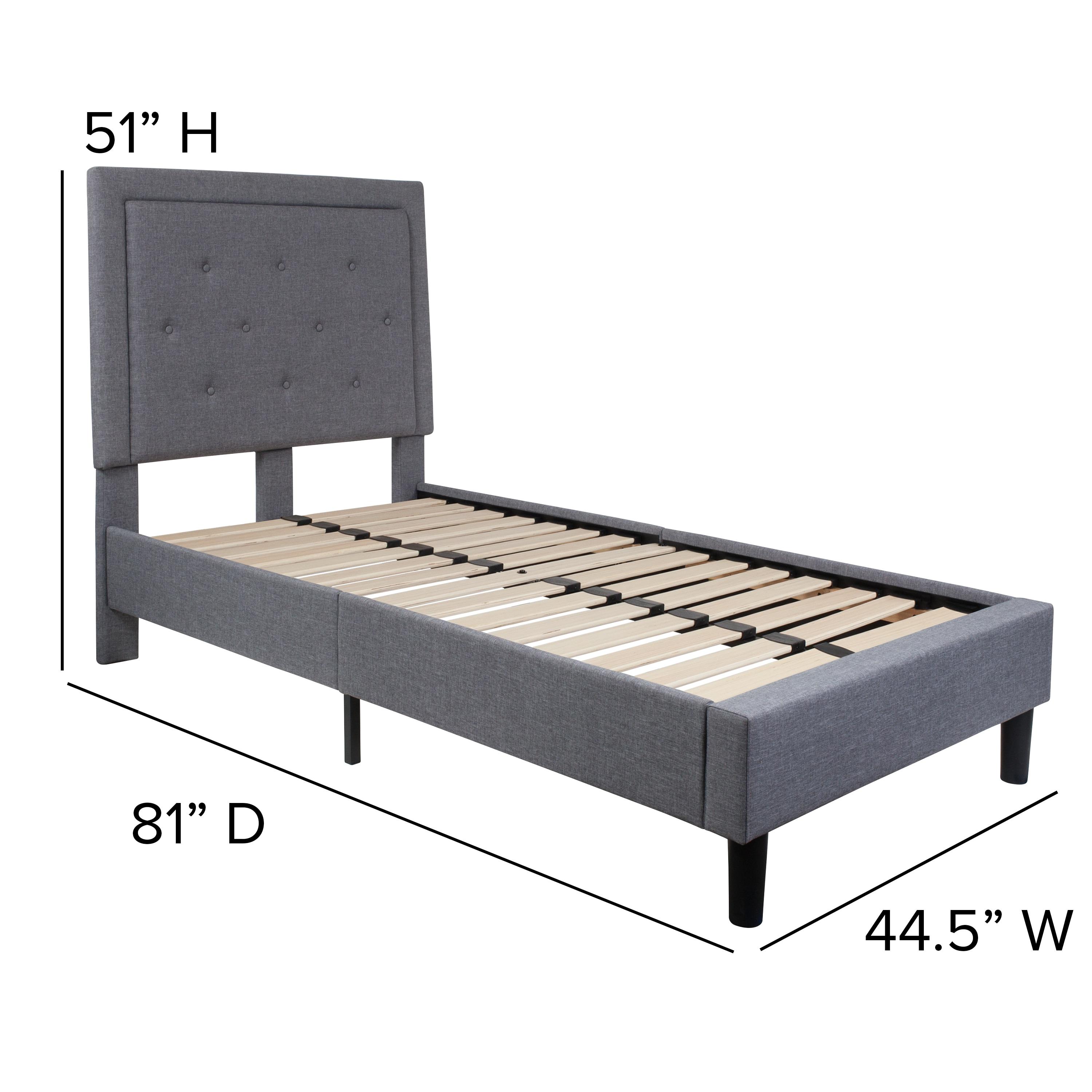 Flash Furniture Roxbury Twin Size Tufted Upholstered Platform Bed in Light Gray Fabric
