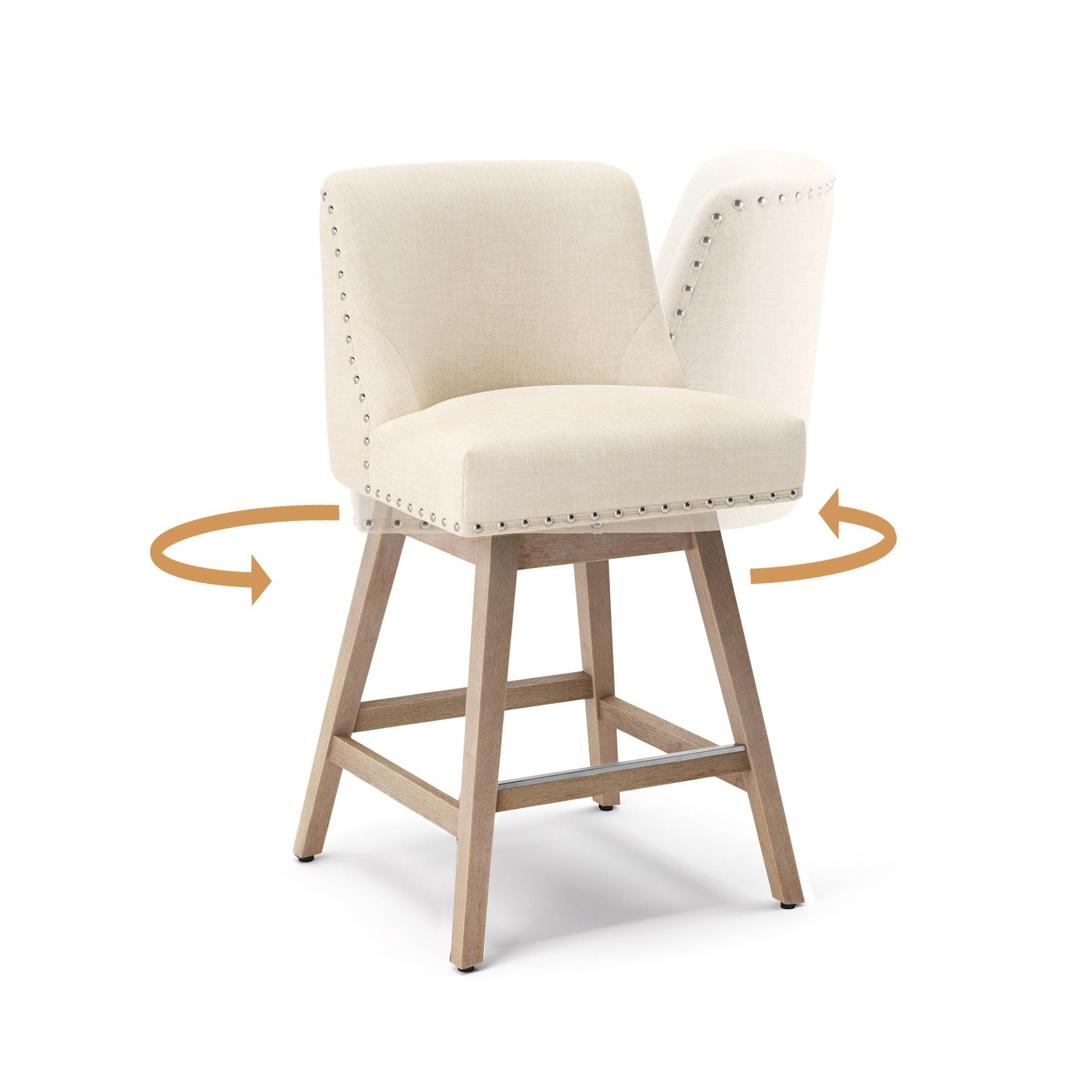 LUE BONA 360-degree Swivel Bar Stools Set of 3, 26" Counter Height Bar Stools with High Back and Wood Legs, Morden Faux Leather Upholstered Barstools for Kitchen Counter