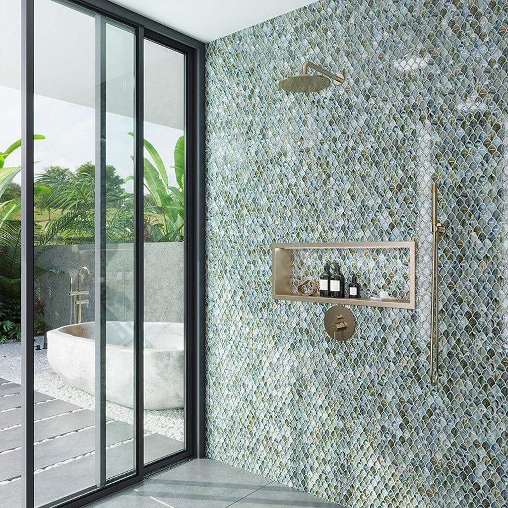 Majeste 0.5" x 2" Glass Fish Scale Mosaic Wall & Floor Tile
