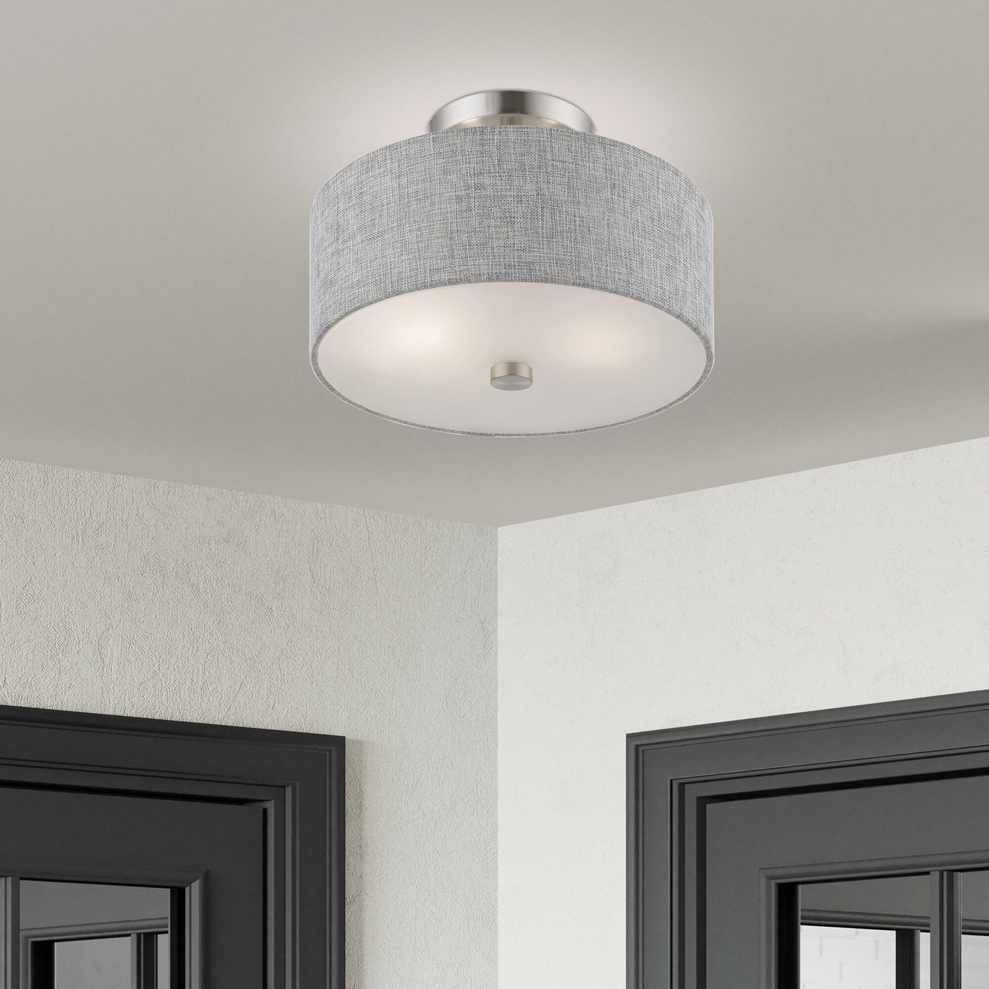 Livex Lighting Dakota 2 - Light Semi-Flush Mount in  Brushed Nickel/Shiny White