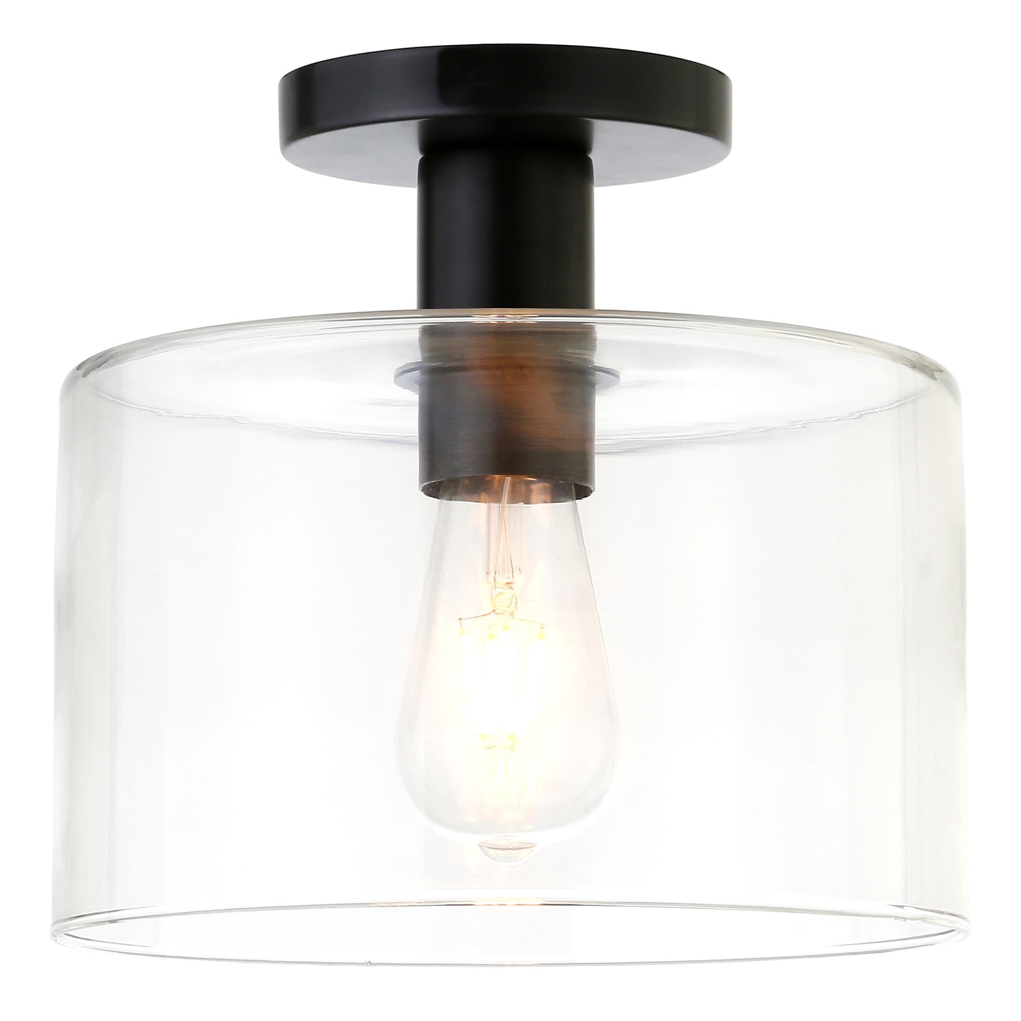 Evelyn&Zoe 10" Matte Black Metal/Glass Semi Flush Mount