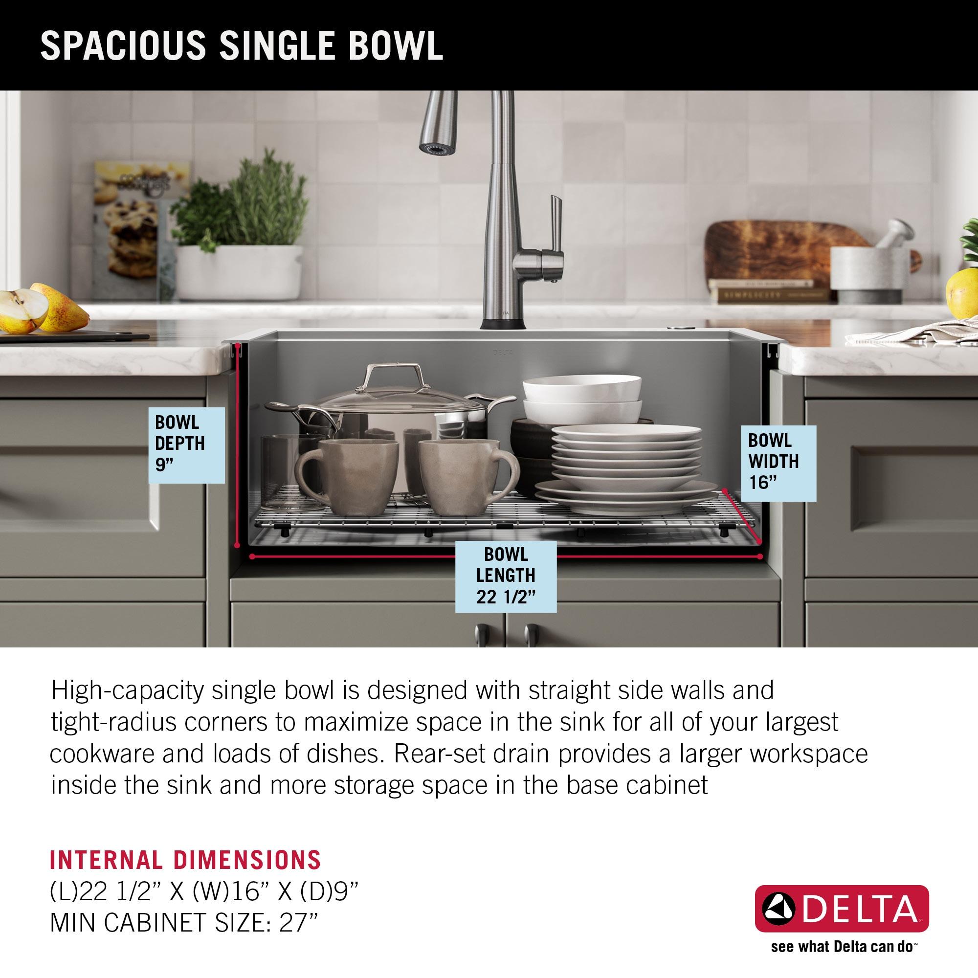 Delta Rivet™ 25" L Workstation Kitchen Sink Drop-In Top Mount 16 Gauge Stainless Steel Single Bowl