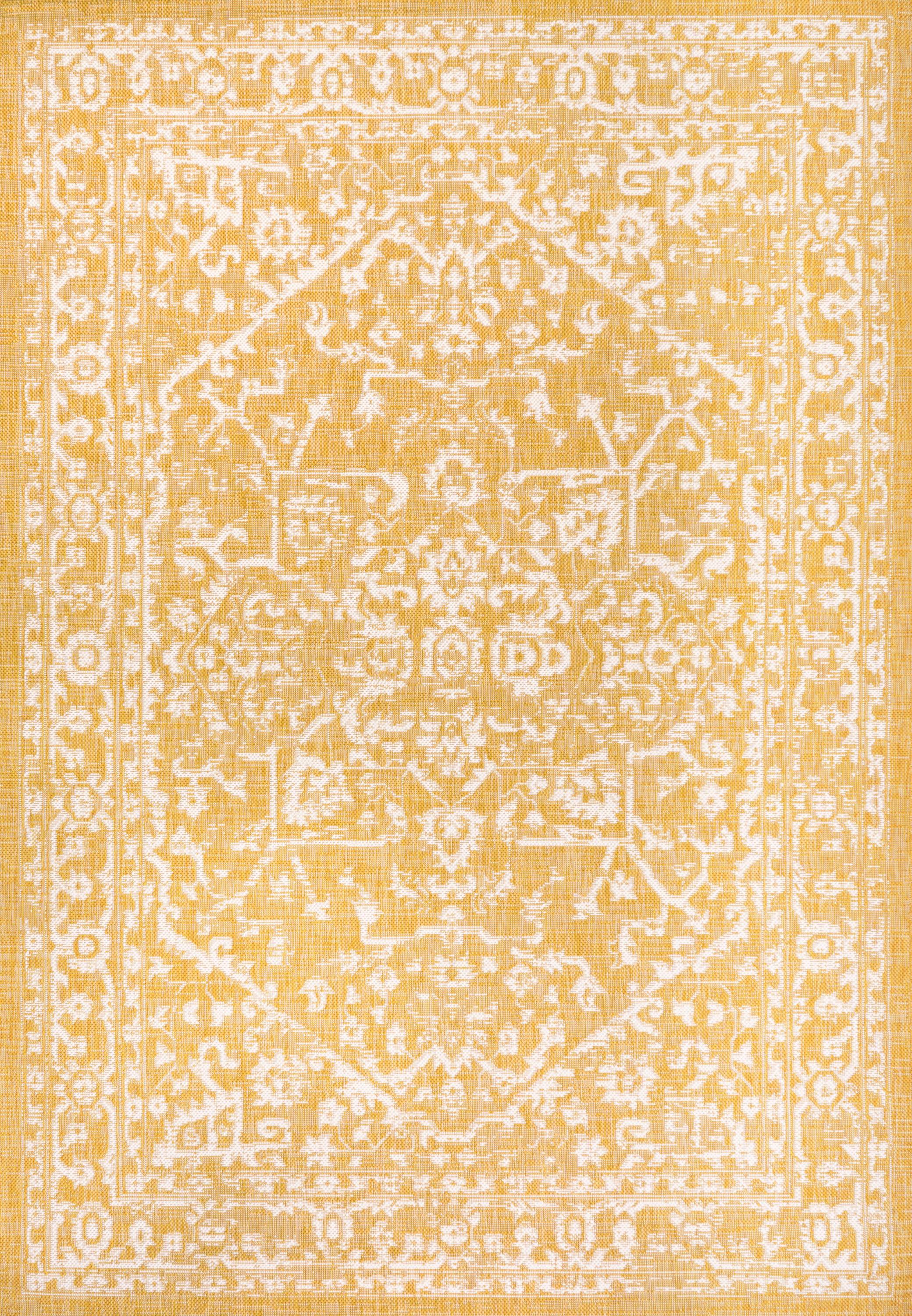 3' x 5' Malta Bohemian Medallion Textured Weave Indoor/Outdoor Area Rug, Yellow/Cream - JONATHAN Y