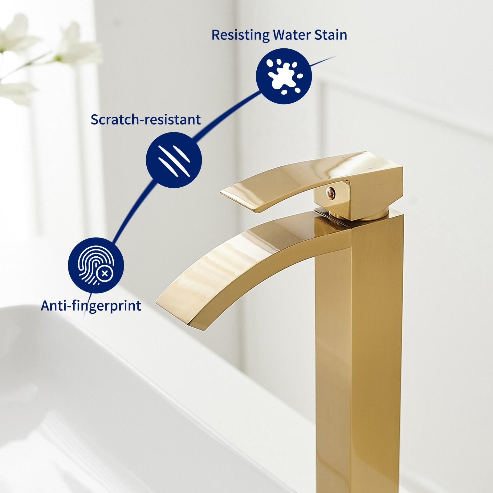 BWE Waterfall Single Hole Single Handle Bathroom Vessel Sink Faucet in Brushed Gold