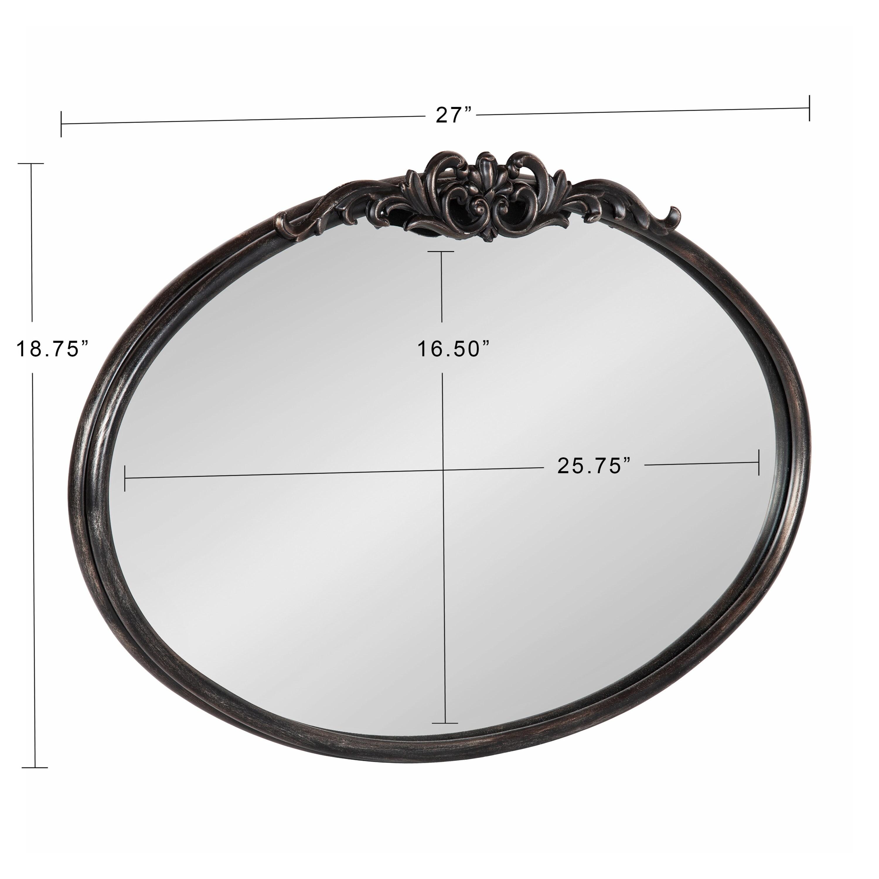 Black Oval Wood Wall Mirror with Intricate Overlay