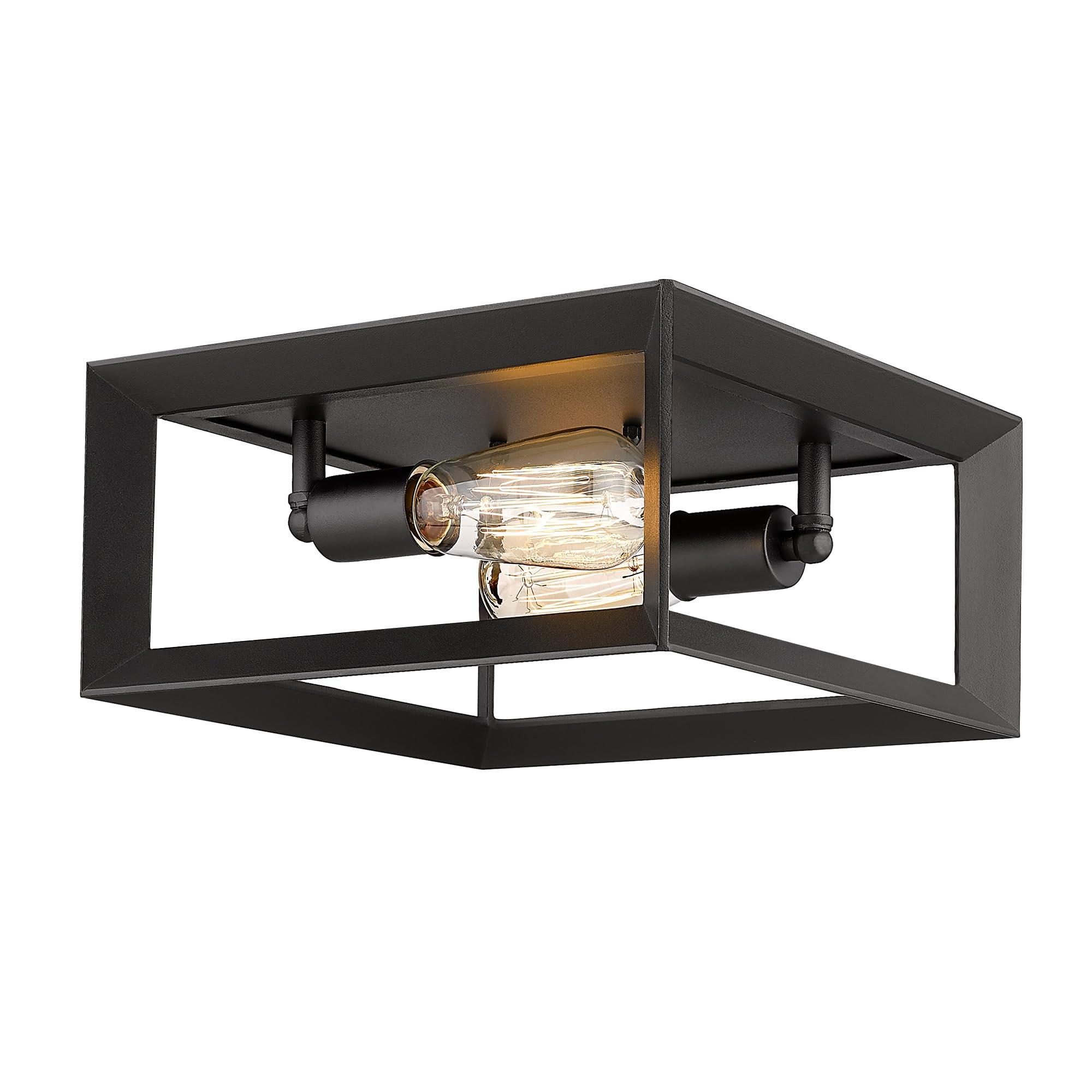 Emliviar 2-Light Flush Mount Ceiling Light, 11 Inch Farmhouse Ceiling Light Fixture for Bedroom, Black Finish with Aluminum Frame, 3040-2 BK