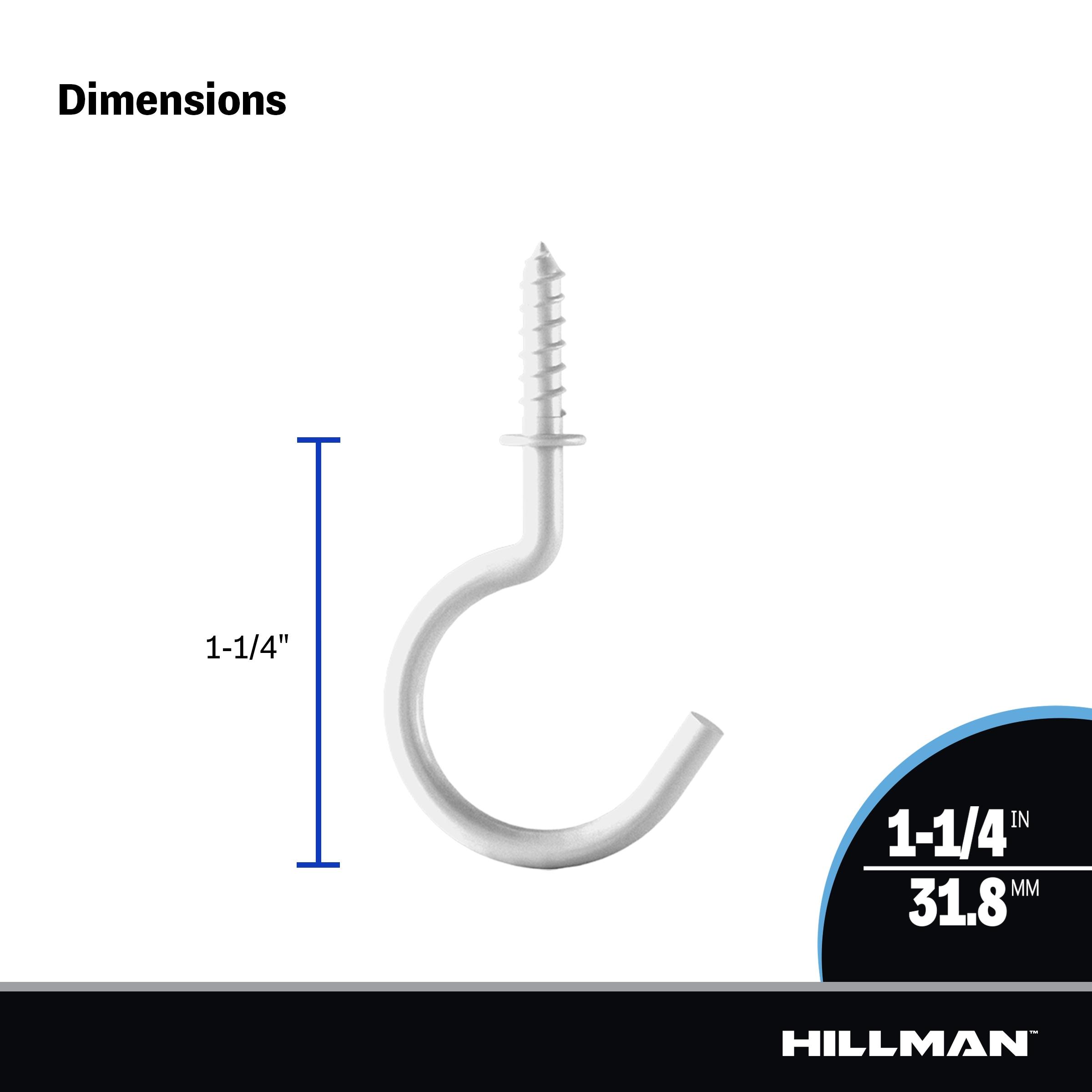 White Metal Screw-In Cup Hook, 1-1/4 Inch