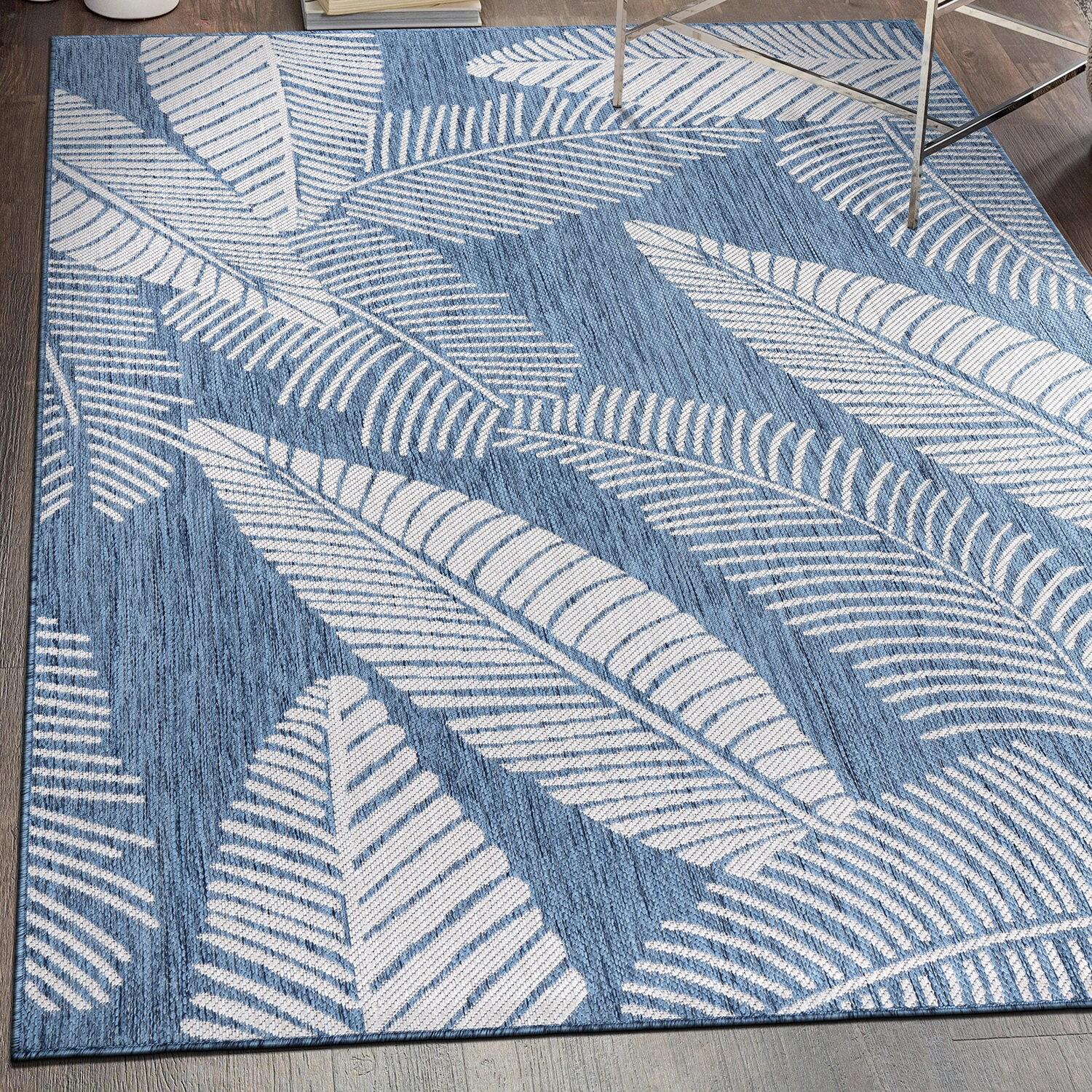 World Rug Gallery Distressed Palm Leaves Textured Flat Weave Indoor/Outdoor Area Rug - BLUE 7'10"X10'