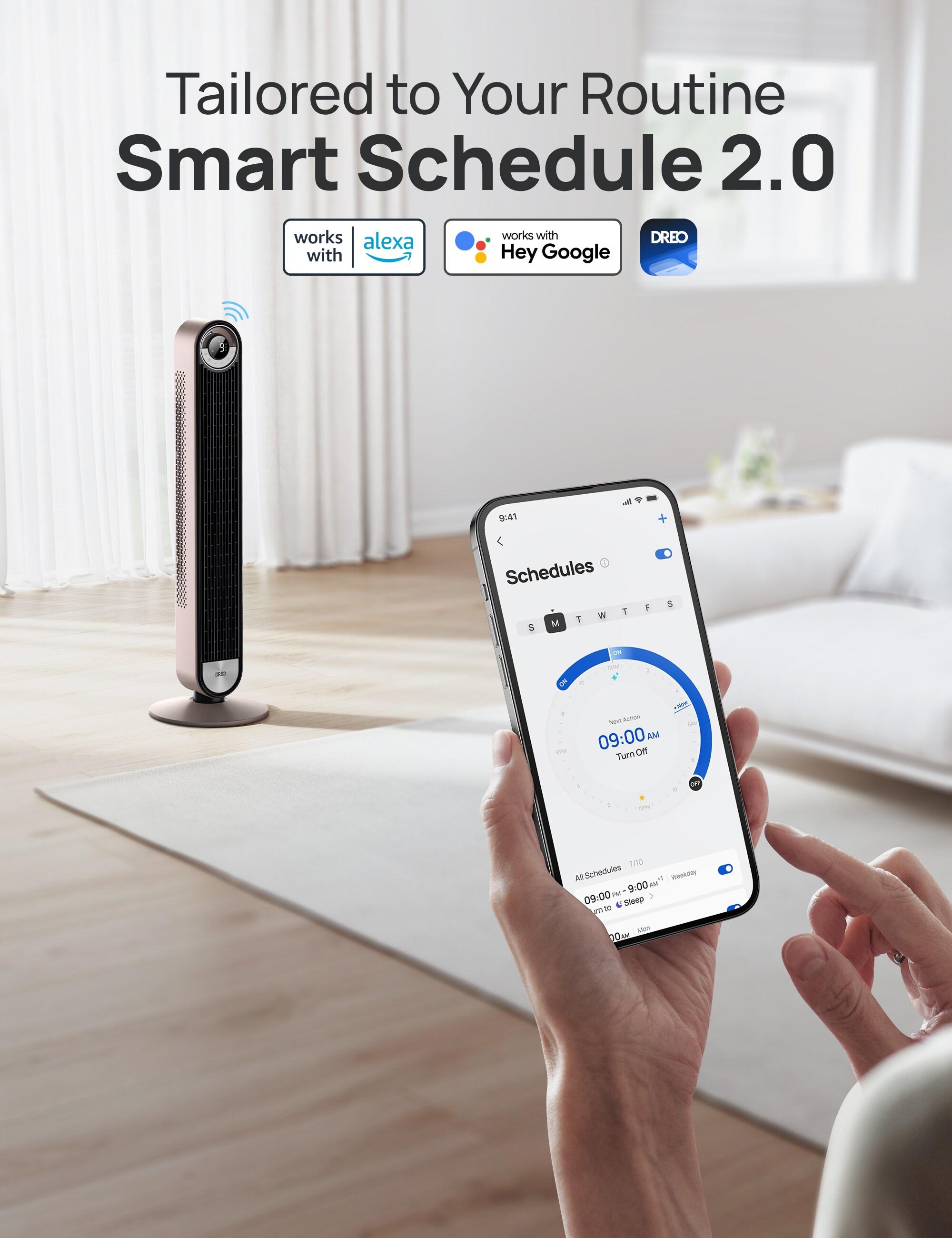 Dreo Smart Tower Fans for Home, 90° Oscillating Fan Bedroom Indoors, Voice Control Floor with 12H Timer, 42 Inch Quiet Bladeless Standing LED Display, 9 Speeds, Work Alexa/Google