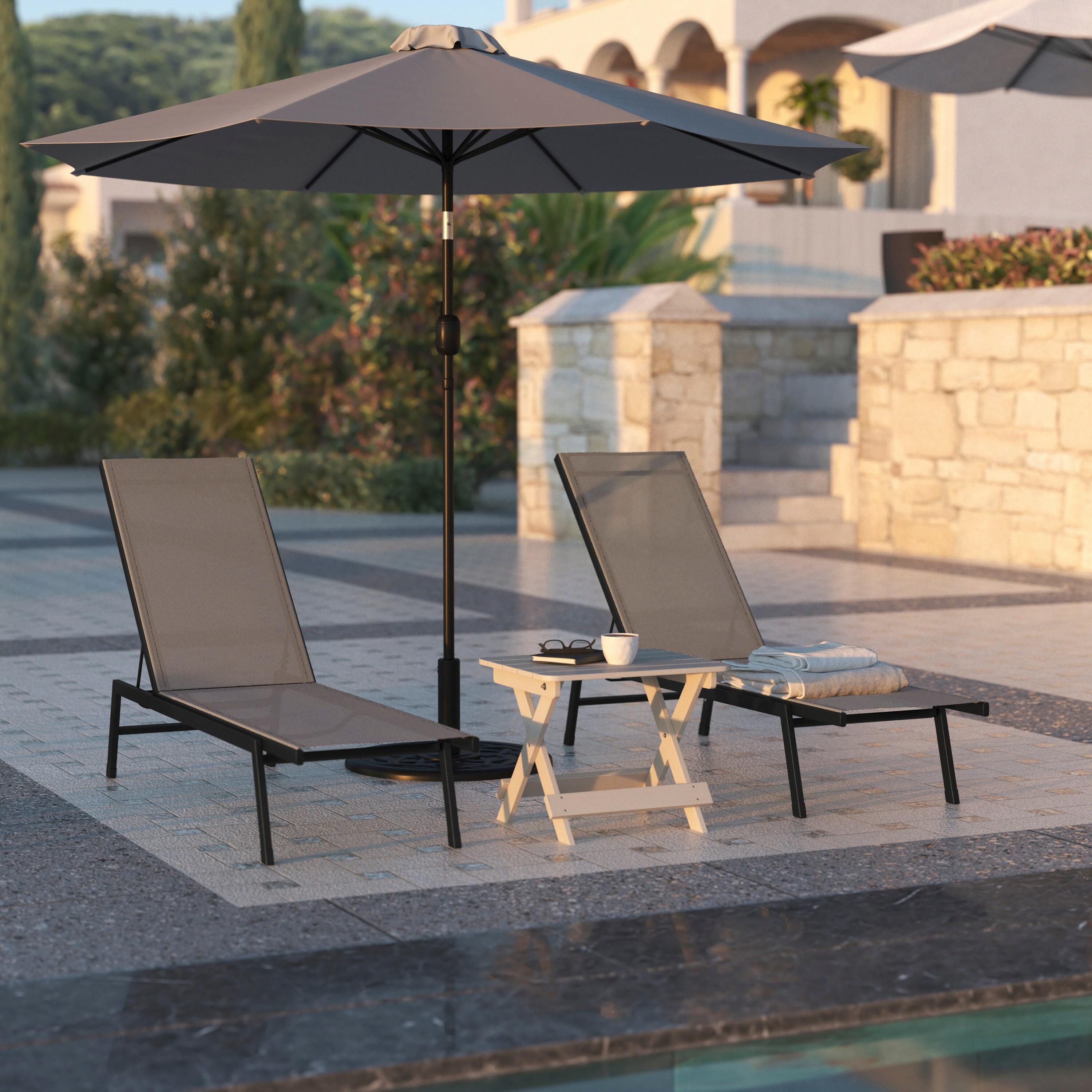 Flash Furniture Brazos Adjustable Chaise Lounge Chair, Outdoor Five-Position Recliner, All Weather, Black/Brown