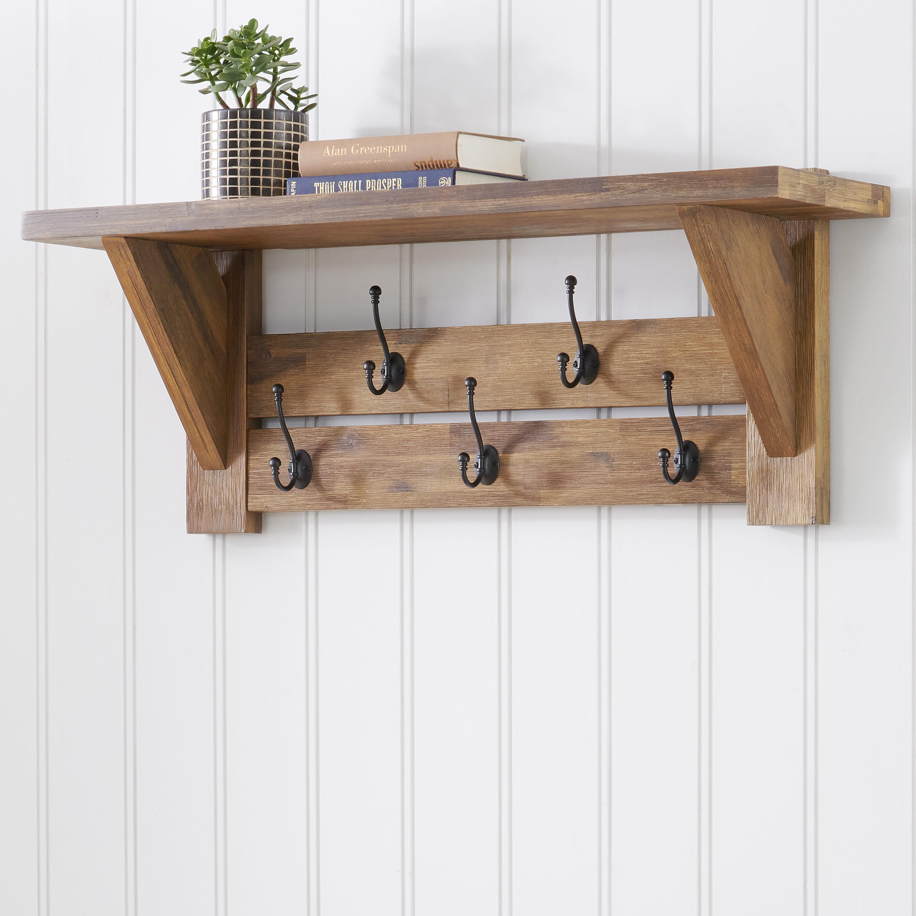 Bethel 40" Wide Industrial Rustic Farmhouse Solid Wood Wall Mounted Coat Rack With Shelf