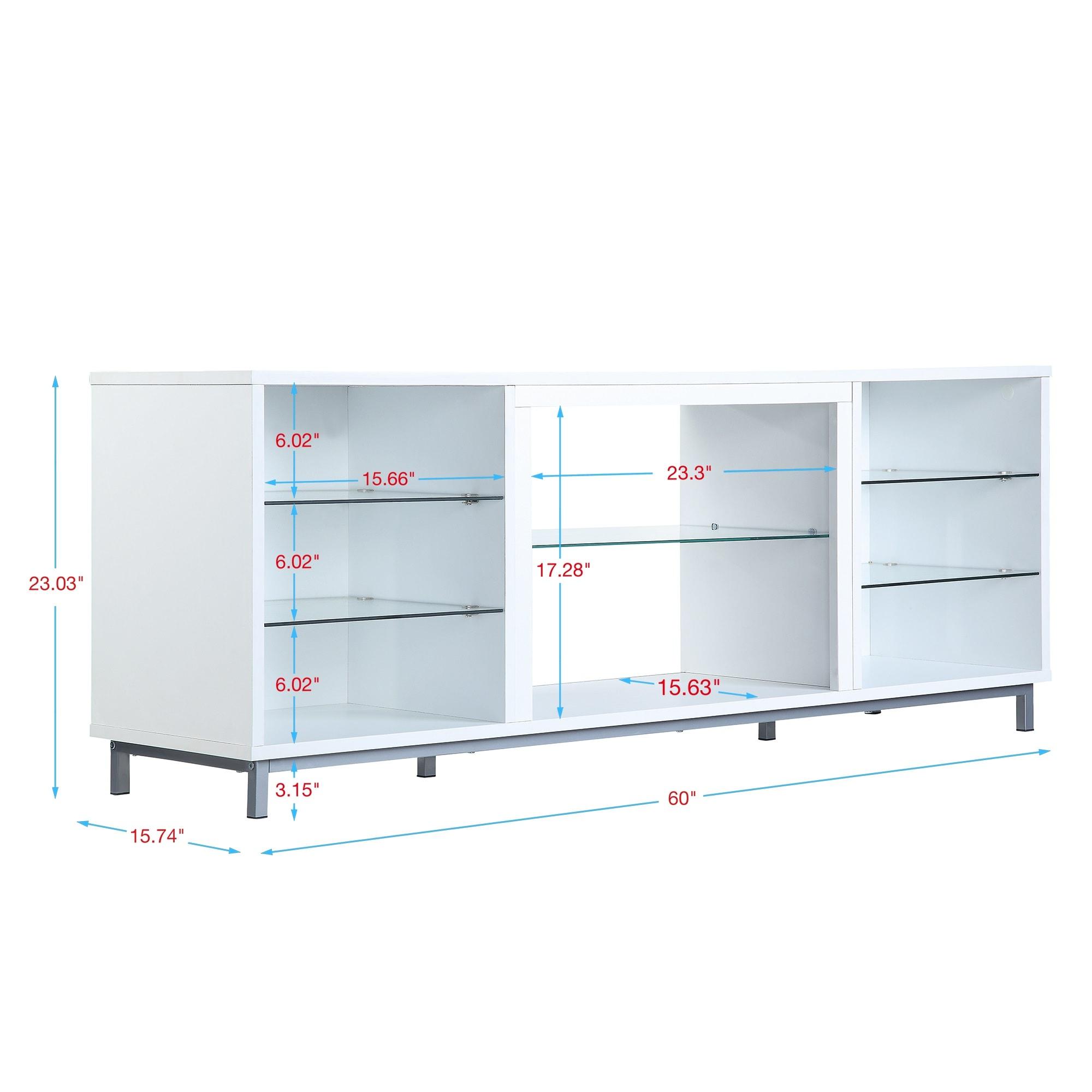 Brighton TV Stand for TVs up to 56" White - Manhattan Comfort: Modern Media Console with Open Glass Shelves & Cable Management