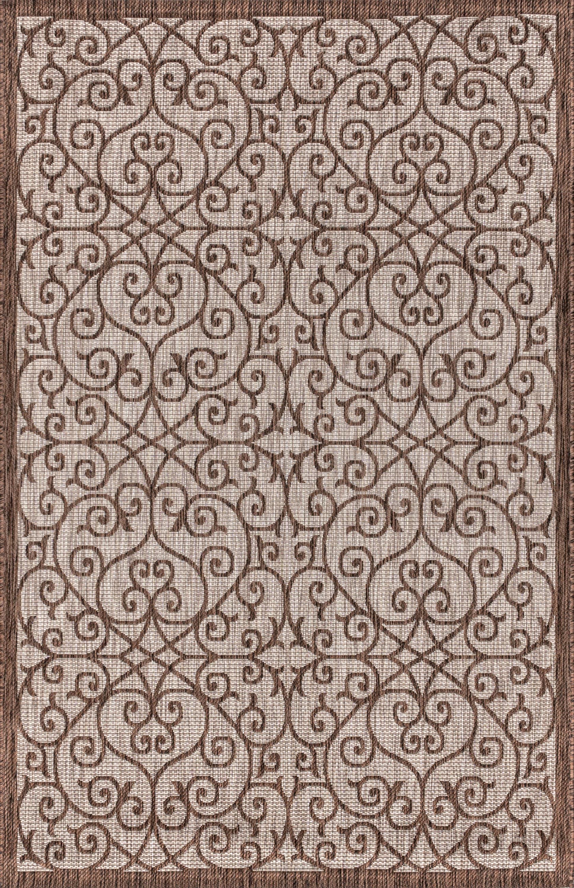 3'x5' Madrid Vintage Filigree Textured Weave Indoor/Outdoor Area Rug, Taupe/Espresso - JONATHAN Y