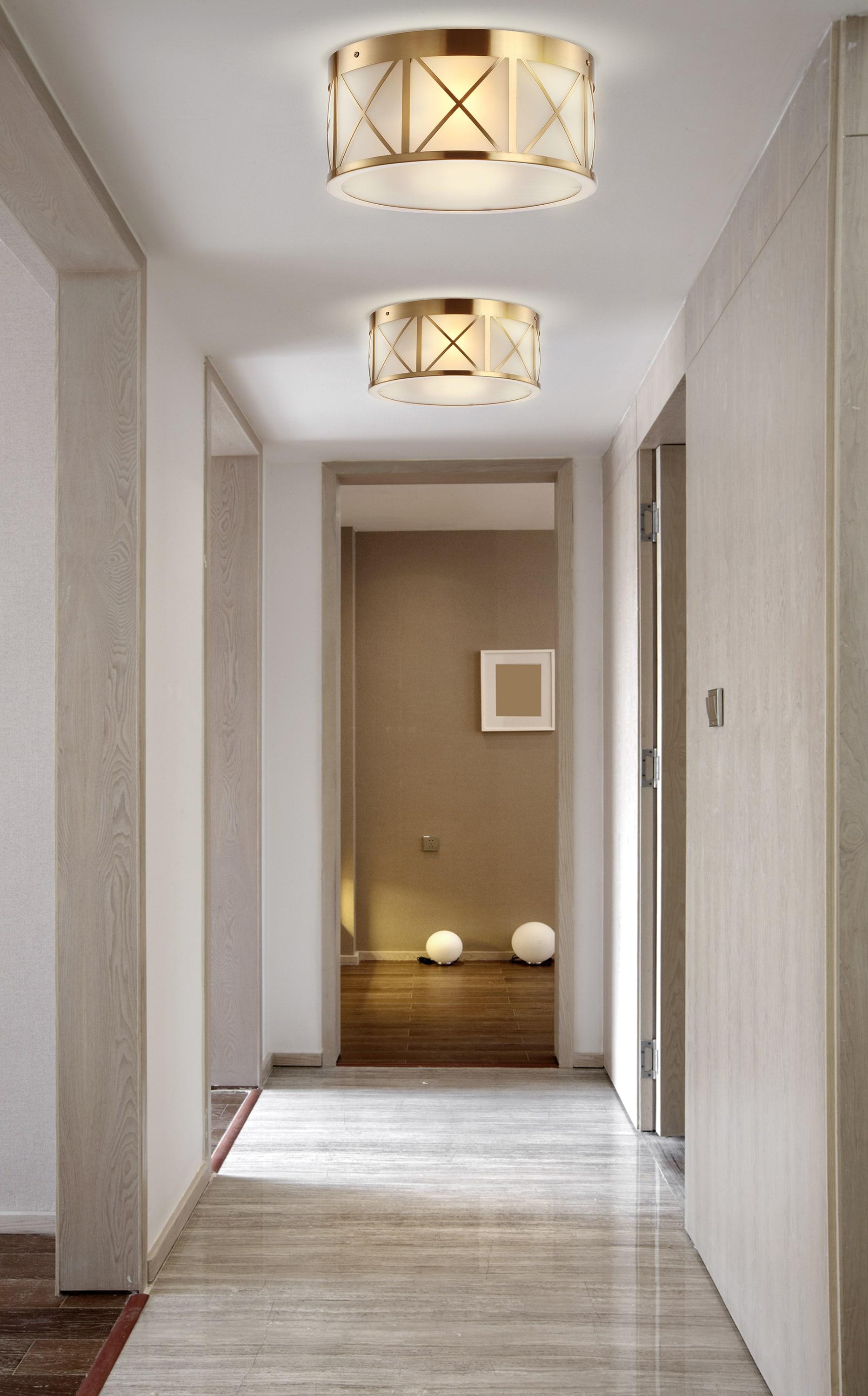 Cadence 13" Drum Metal/Glass Flush Mount, Brass Gold