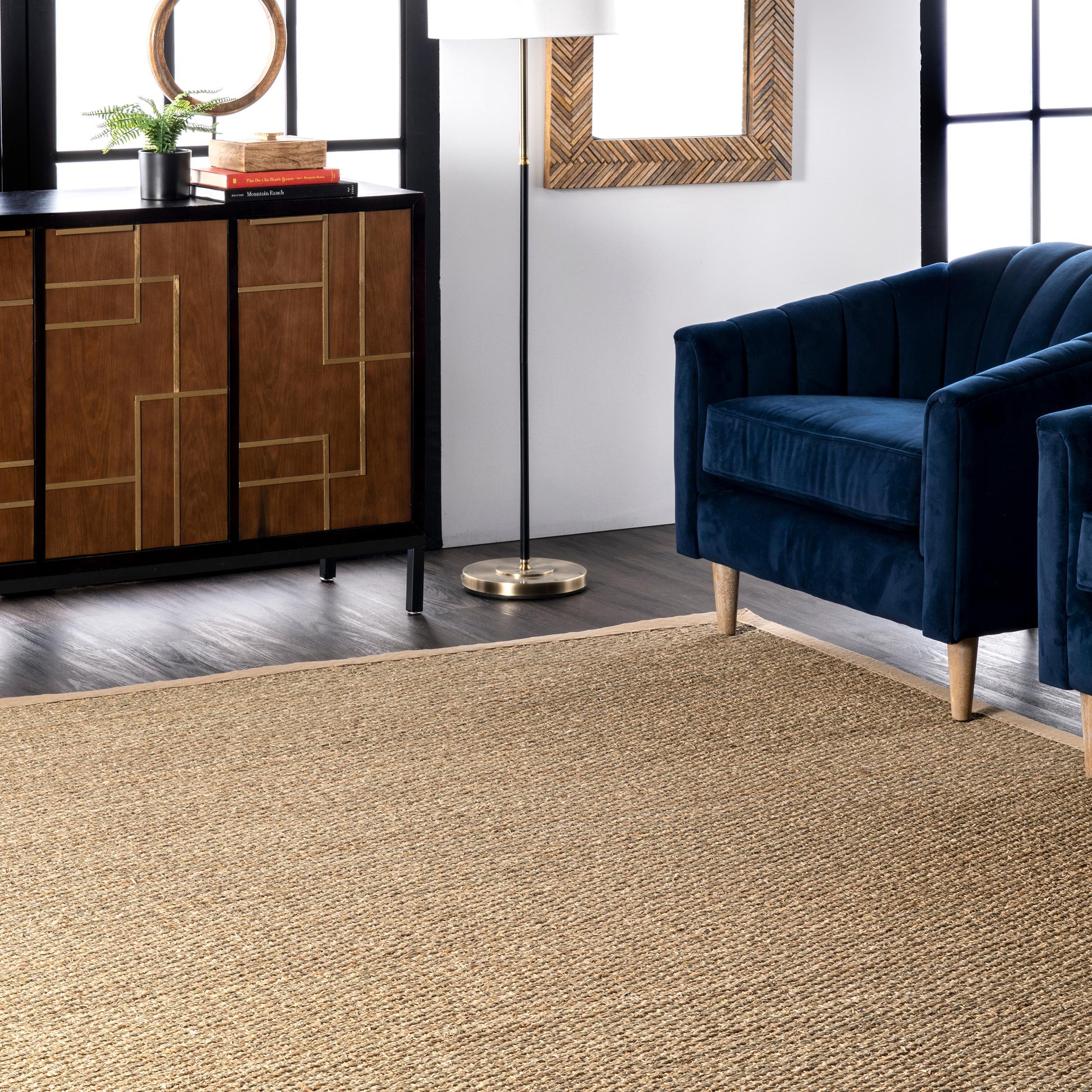 Beige Seagrass Runner Rug with Cotton Border, 2'6" x 14'