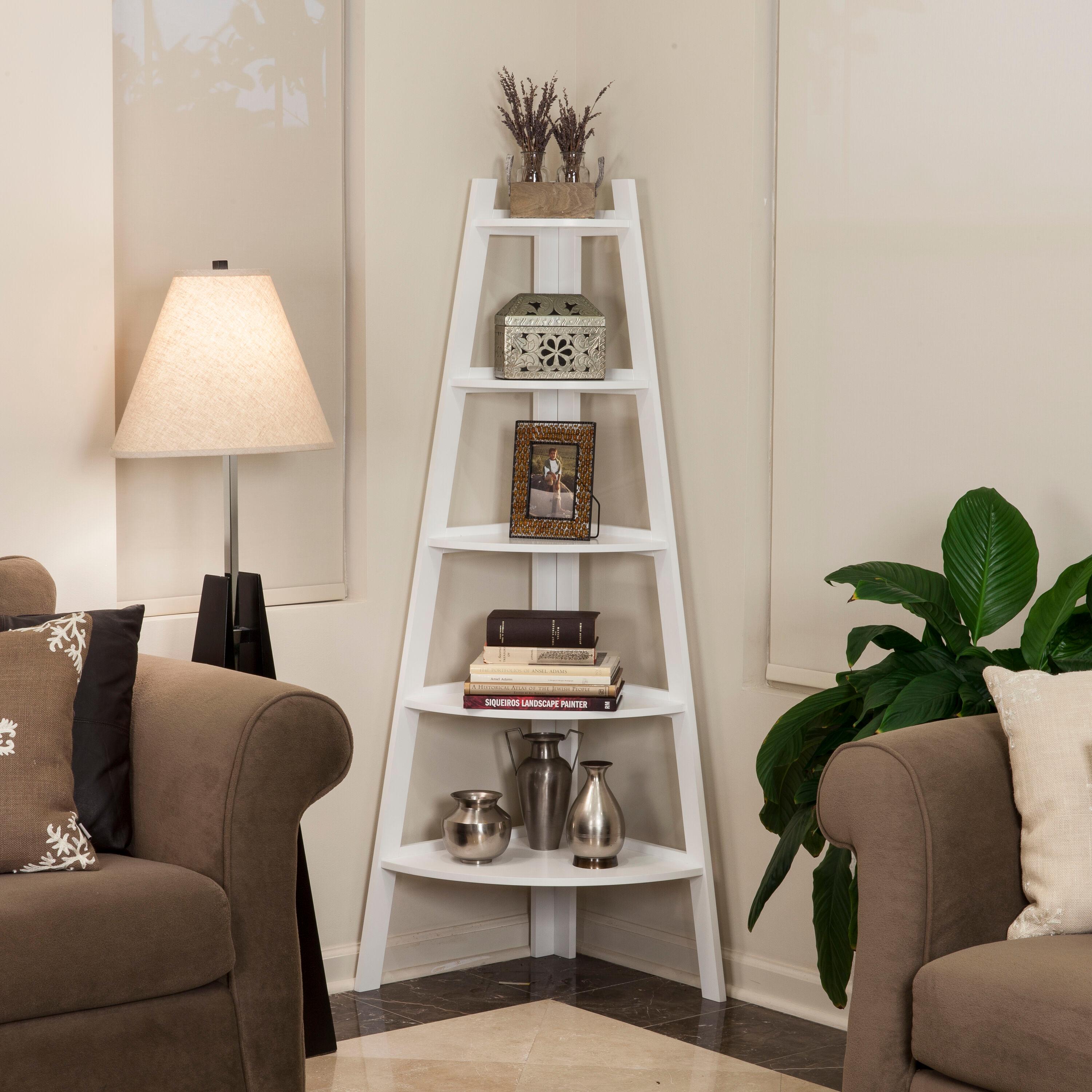 63" x 26.5" Five-Tier Pyramid Corner Ladder Shelf White - Danya B.: Modern Display, MDF Wood, Open Shelves