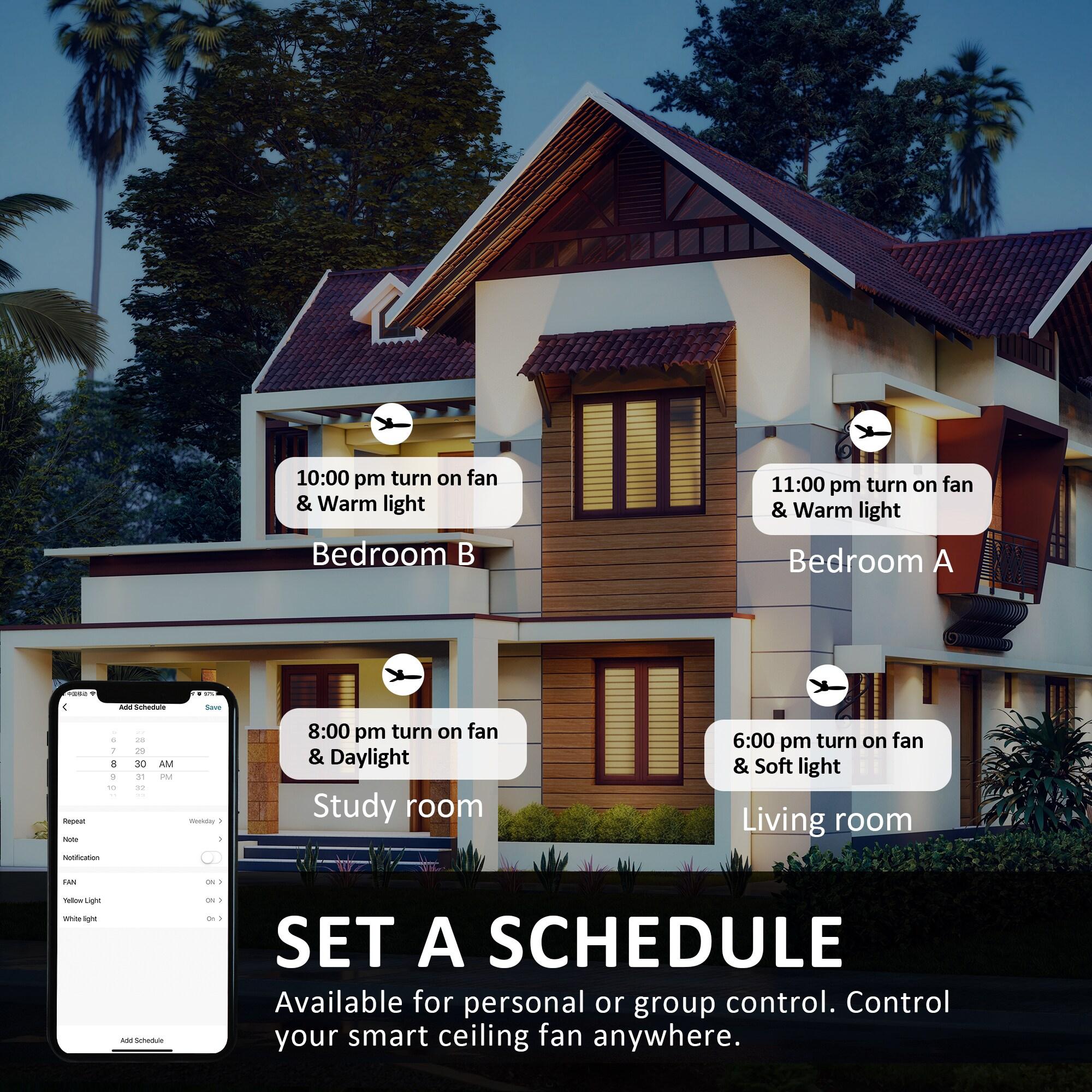 Smart Flush Mount Ceiling Fan with Light, Remote Control, DC Motor