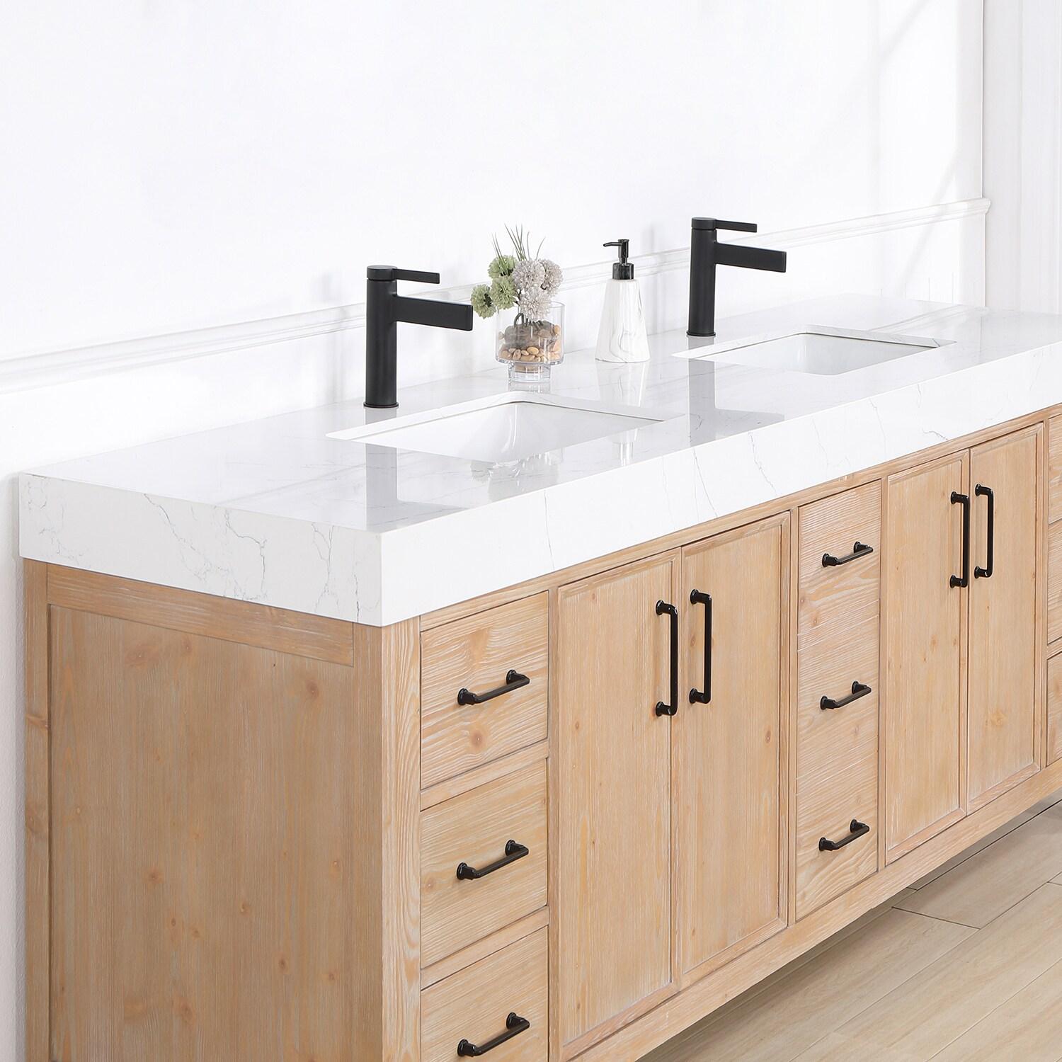 Vinnova Leon 84" Wood Double Vanity with Adjustable Drawer in Brown/White