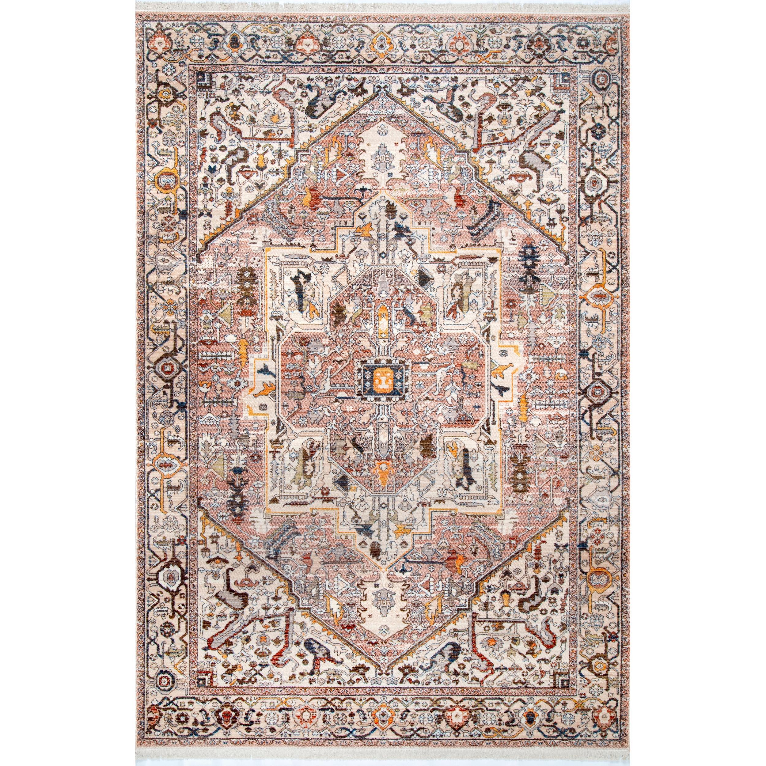 Light Brown Round Medallion Synthetic Area Rug