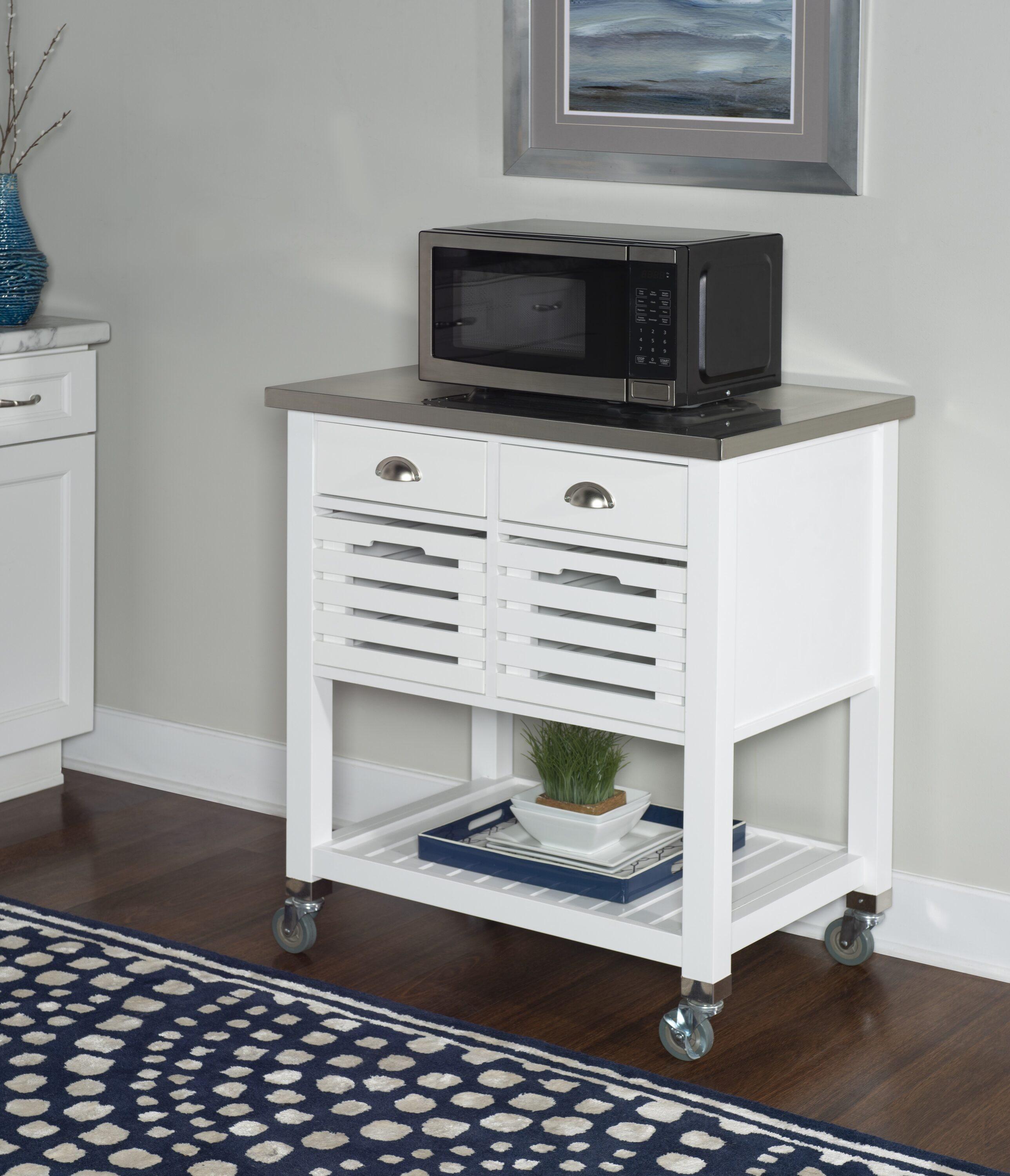 Robbin White Wood Kitchen Cart: Stainless Steel Top, Storage on Wheels - Linon