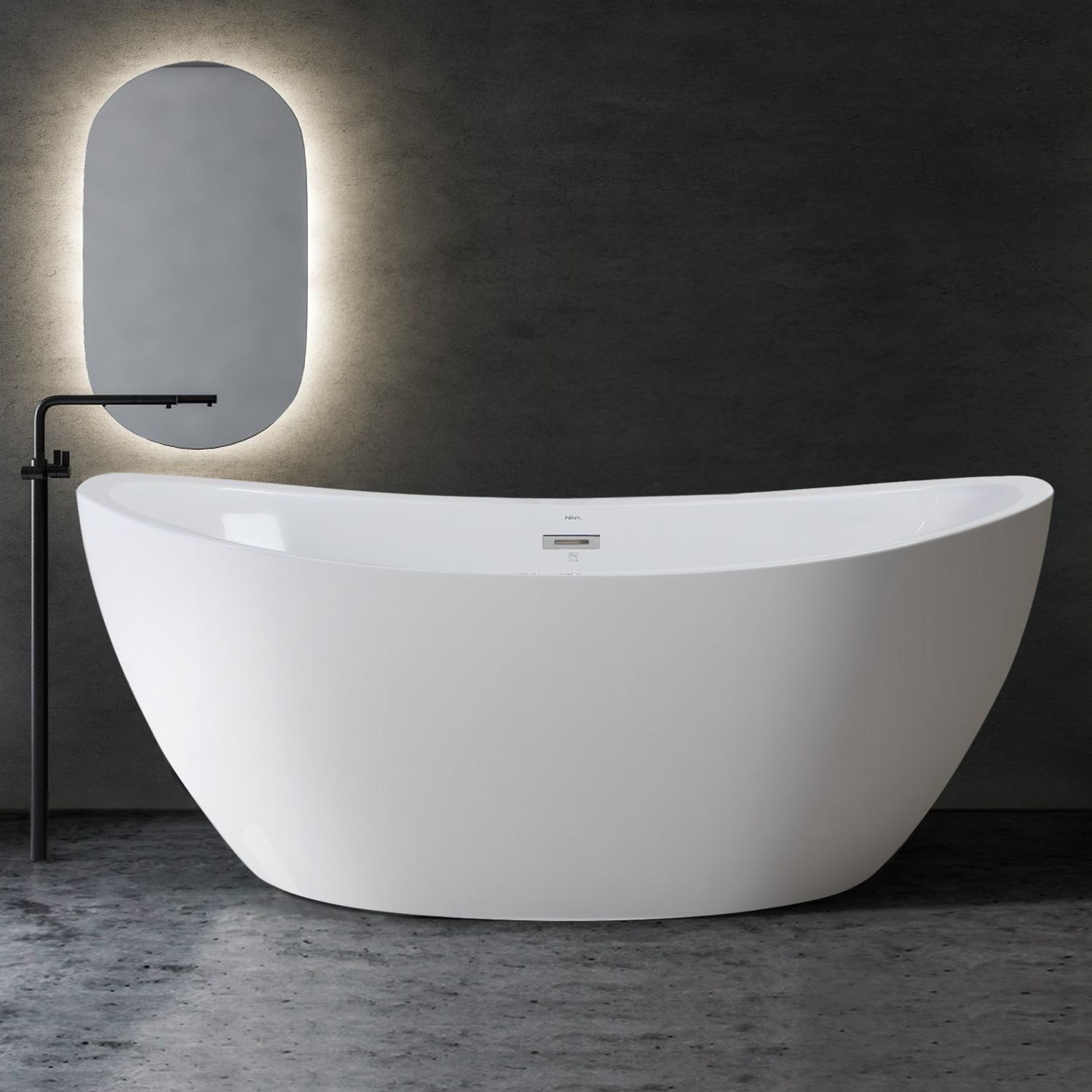 Naha Freestanding Soaking Acrylic Bathtub with Drain