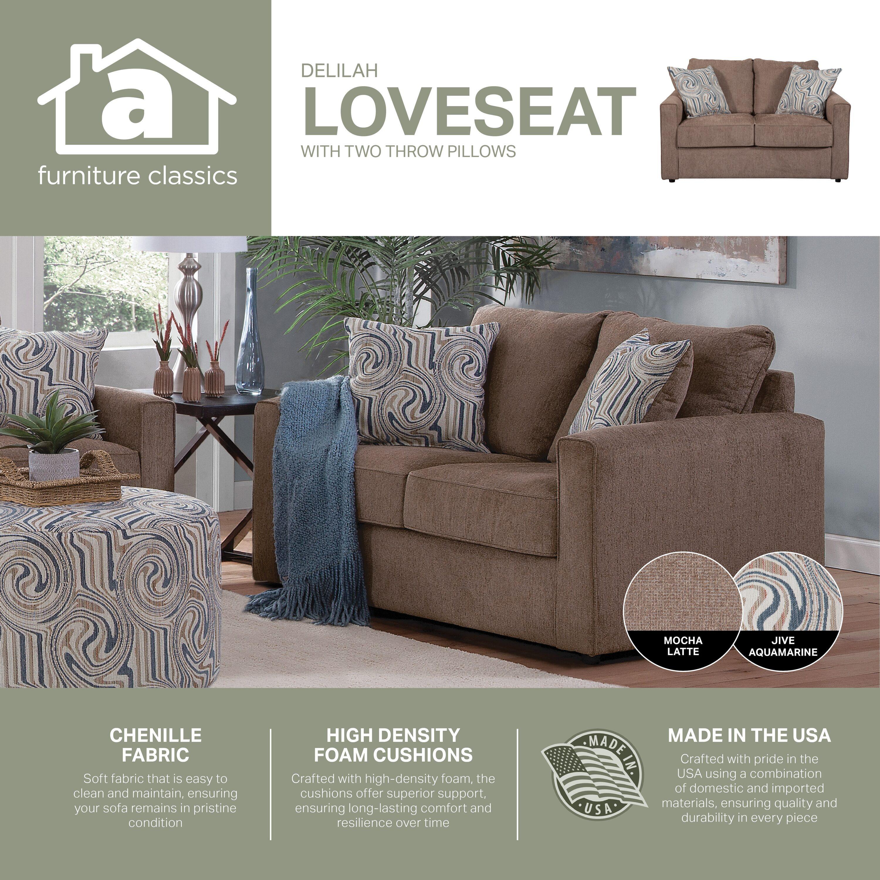 American Furniture Classics Delilah Model 8-020-A441V2 Loveseat with 2 Throw Pillows for Indoor Use